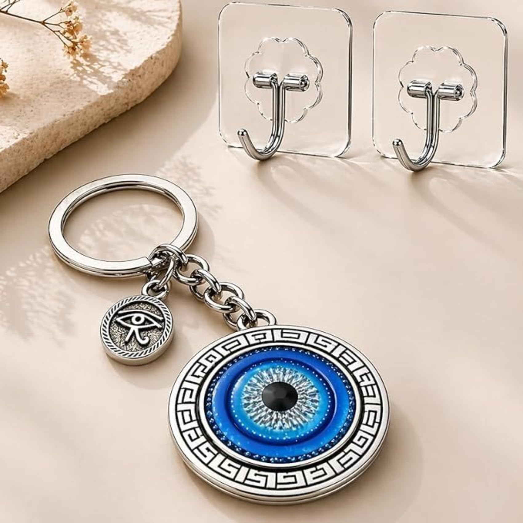 AutokraftZ Blue and Silver Round Evil Eye Keychain for Bike/Car, Anti-Rust with Key Ring, Protective Symbol for Good Luck, Ideal for Gifting, Durable and Stylish (Pack of 1)-image-2