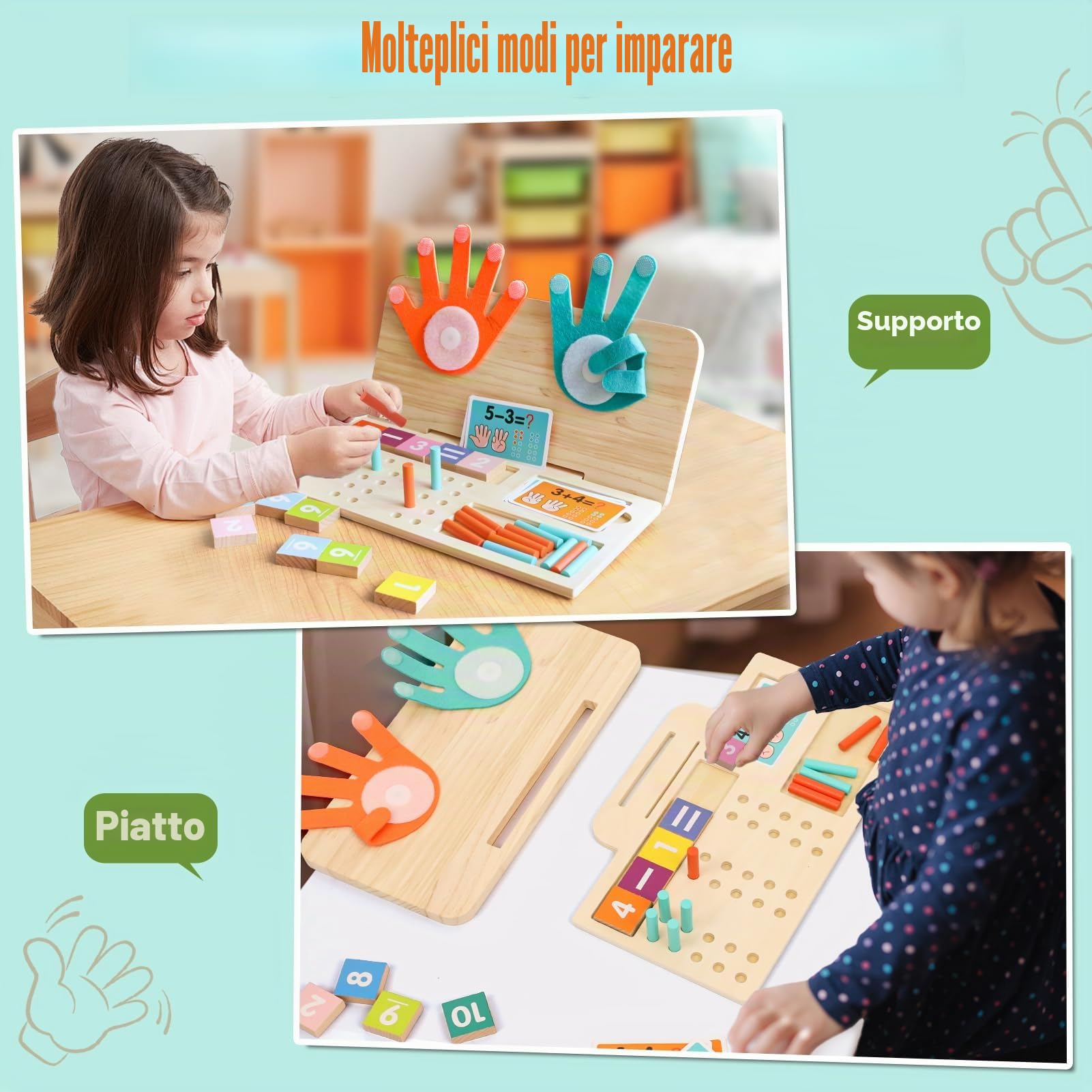 Wdmiya Giocattoli Educativi Montessori per Bambini 3 4 5 Anni, Giocattoli Matematici in Legno per Imparare a Contare, Doppia Faccia per Contare con Le Dita, Regalo di Natale per Bambino