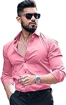 IndoPrimo Men's Satin Shirt with Spread Collar Neck Line Solid Pattern Full Sleeves Regular Fit Western Style and Standard Length