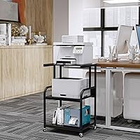 Vista 7 de EasyCom Printer Stand- Large 3 Tier Sofa Side Table with Wheels- Industrial Printer Storage Cart- Modern Night Stands with Storage Shelf for Living