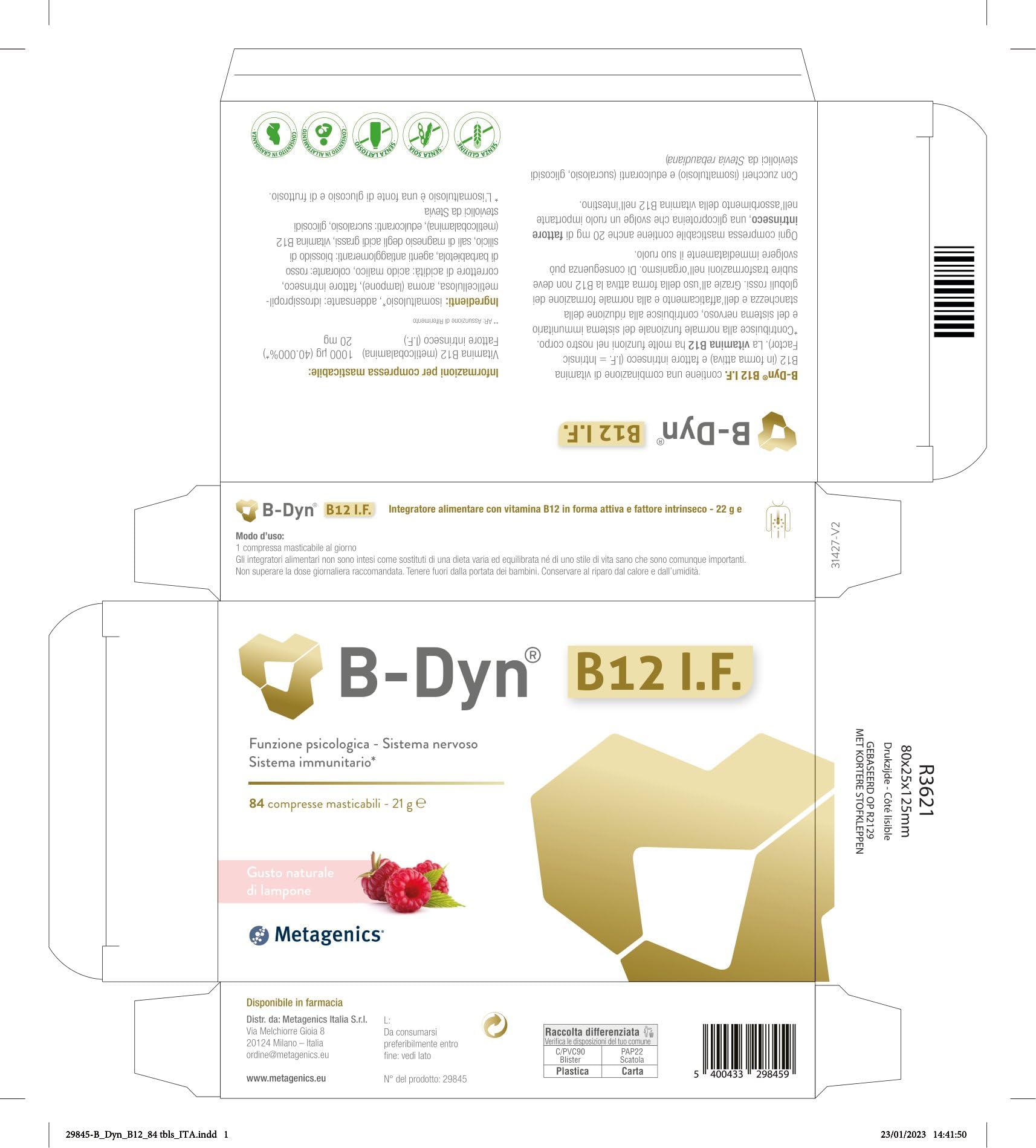 Metagenics B-Dyn B12 I.F. - Funzione Psicologica - Sistema Nervoso - Energia - 84 Compresse Masticabili