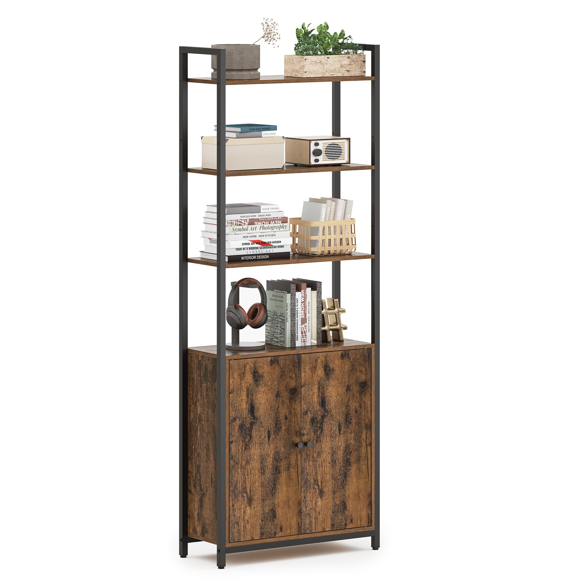 VASAGLE 6-Tier Bookshelf, Tall Bookcase with Door, Steel Frame, Adjustable Shelves, 9.4 x 23.6 x 62.8 Inches, Living Room Bedroom, Rustic Brown and Ink Black ULLS133K01.         similar to the picture 