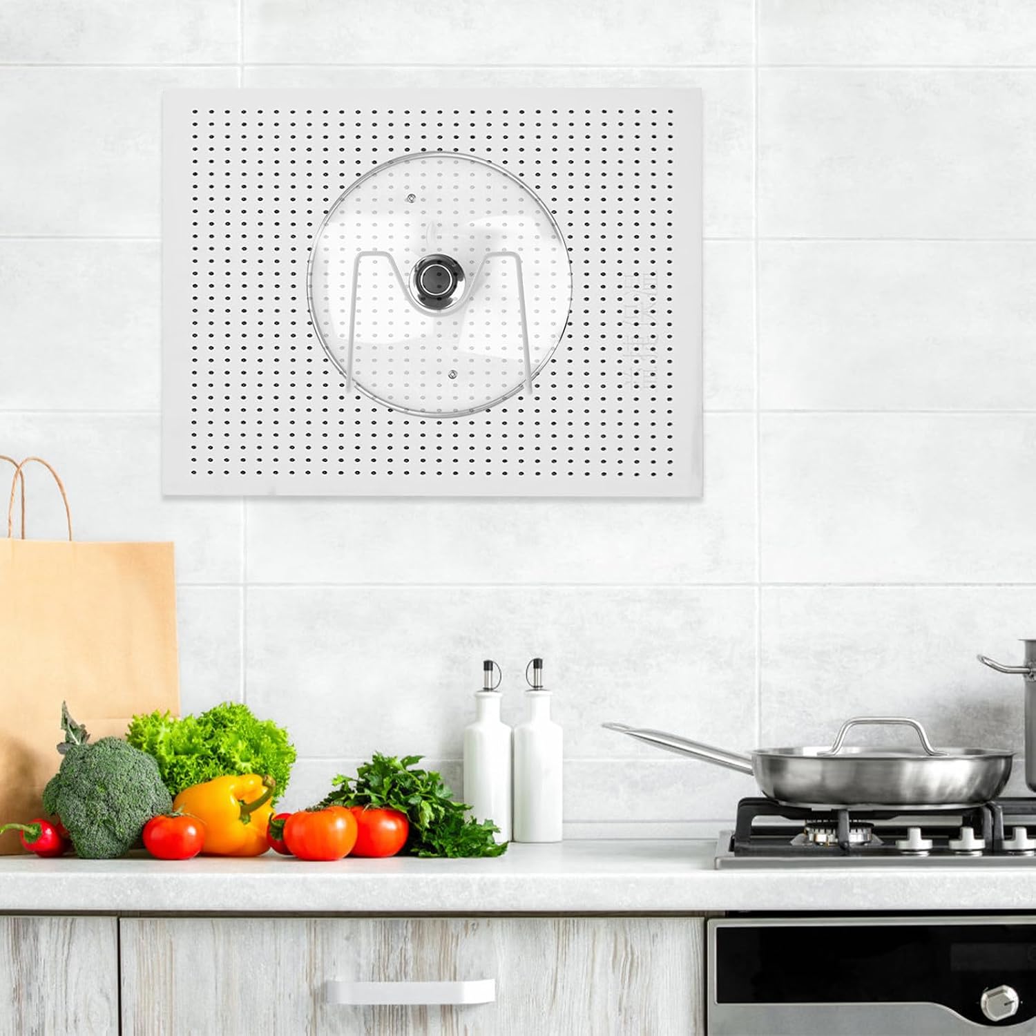 Pegboard Pot Lid Holder, Stainless Steel Rack for Kitchen Wall