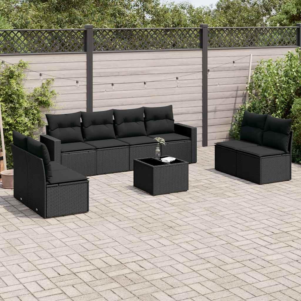 Set Sofa Jardin 8 Piezas Ratán Sintético Negro