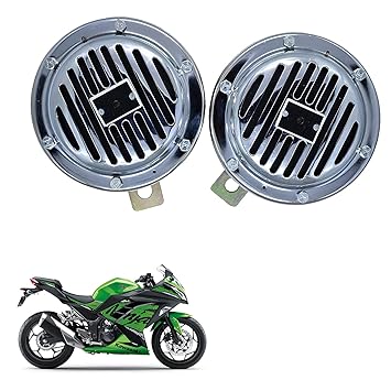 Vagary Universal Windtone Bike Horn With Chorme finishing Heavy Quality body (Set of 2, 12V voltage) for Kawasaki Ninja 300