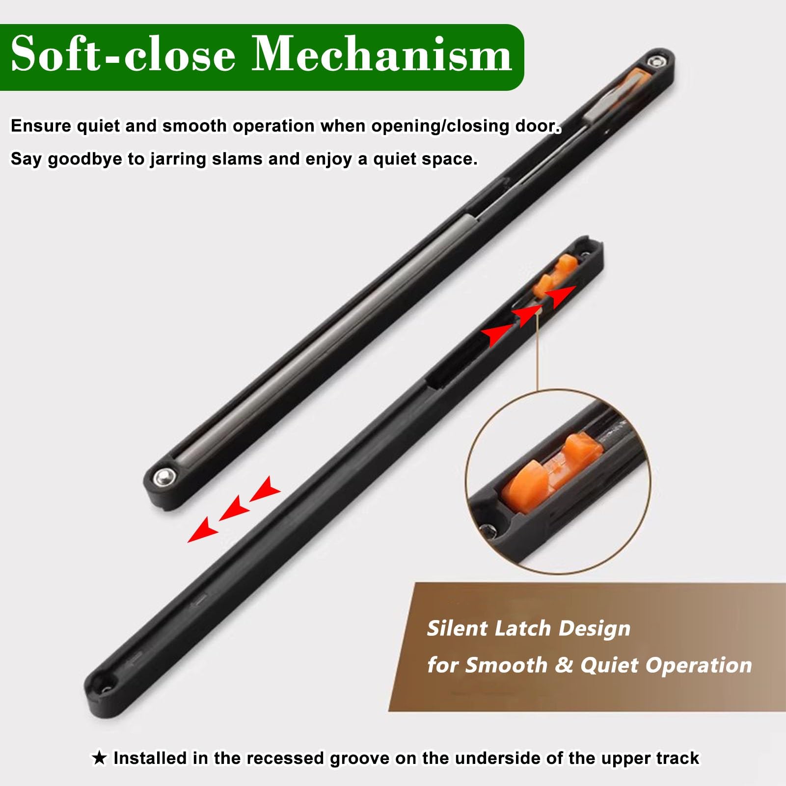 Kit Puerta Corredera Herrajes para Puerta Corredera Invisible Sin Riel, Riel Oculto con Cierre Suave para Efecto de Puerta Flotante, Riel de Puerta de Aluminio Negro(72cm(28.3in))