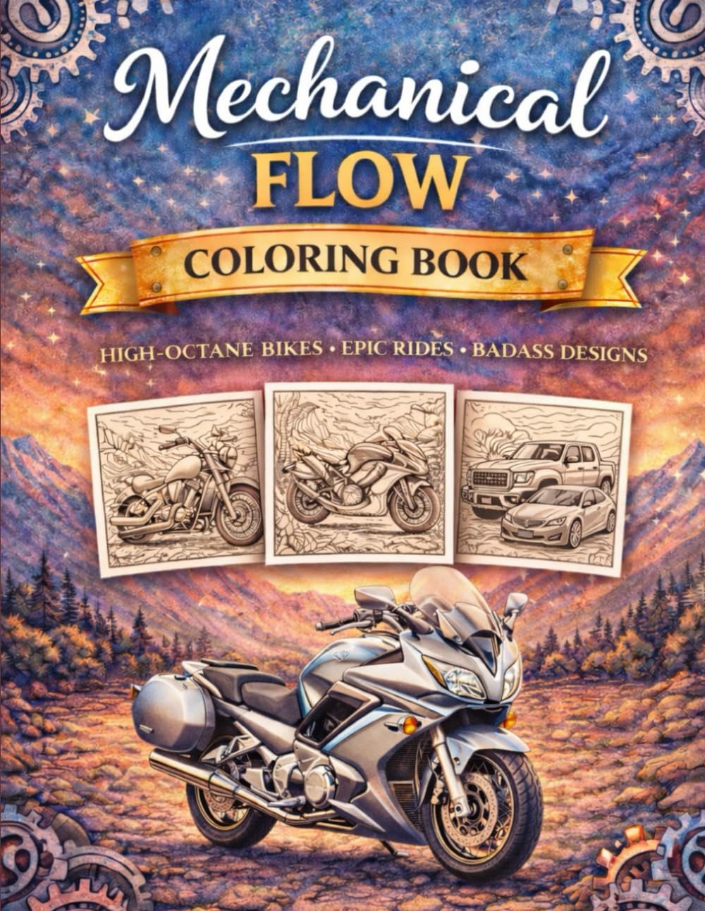 Mechanical Flow Coloring Book: Lines & Motion: More Than 40 Dynamic Motorcycle and Car Designs for Relaxation, Focus, and Creative Flow (Mindful Escape Coloring Collection)