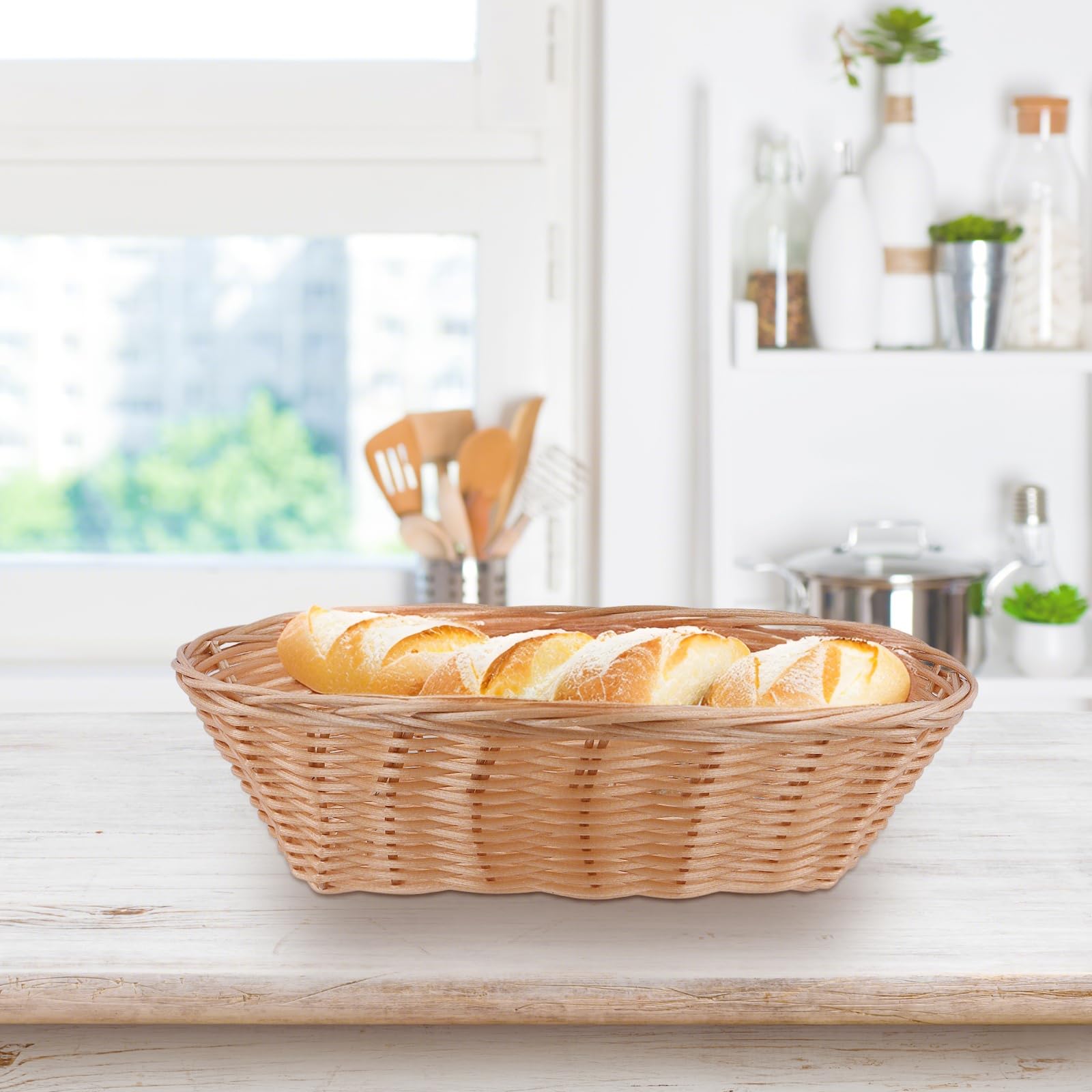 SINJEUN Lot de 15 corbeilles à pain ovales en plastique - 23 x 15 x 6,5 cm - Corbeille à pain ovale - Panier de rangement tressé - Pour cuisine, pain, fruits