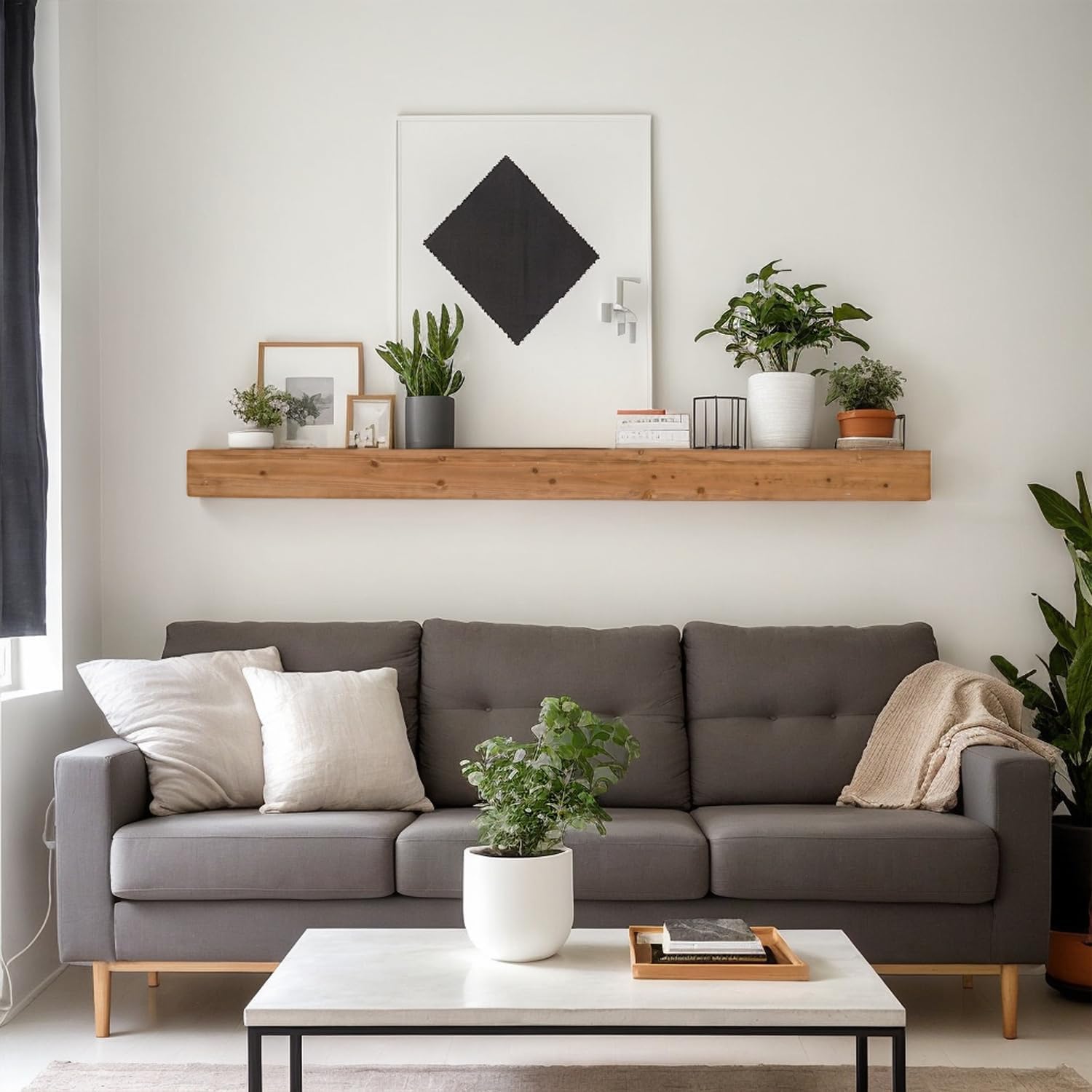 FUIN 72 Inch Wood Fireplace Mantel, Wall-Mounted Mantles for Over Fireplace, Fire Place Mantel Floating Mantel Shelf, Natural