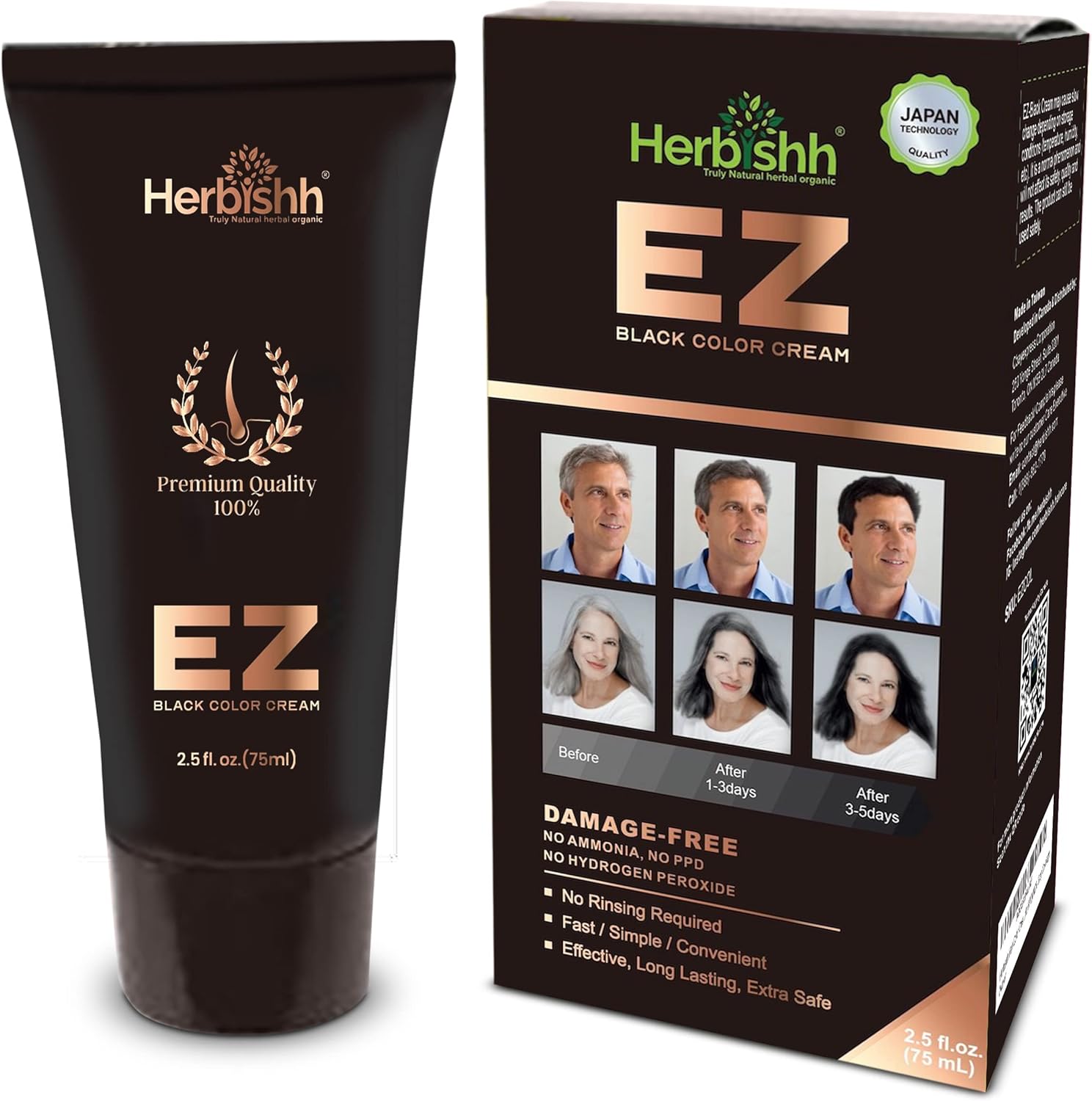 Herbishh Hair Color Cream for Gray Hair Coverage No Rinse Hair Color