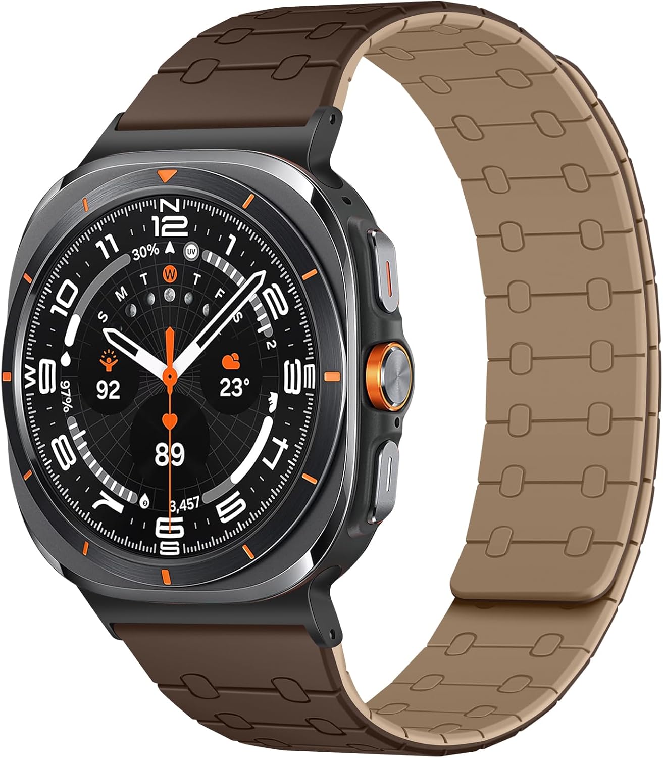 Amizee No Gap Band Compatible with Samsung Galaxy Watch Ultra (2025/2024) Band 47mm, 22mm Magnetic Sport Silicone Strap for Women Men, D-Brown/L-Brown