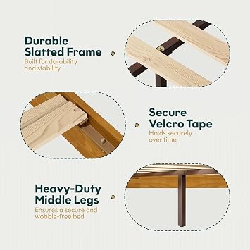 Bme Trapeze King Bed Frame Modern Solid Wood Bed with Smooth Pattern Headboard, Black Metal Legs, Teak Brown Finish Durable King Size Platform Bed for Contemporary Bedrooms