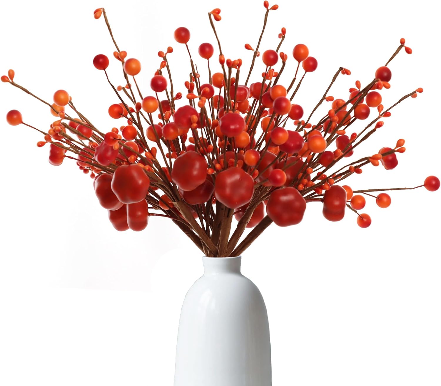 Larksilk 11-Inch Orange Berry Picks - Autumn Pumpkin Decor - Pack of 8 Decorative Twig Stems for Home, Craft Projects, Wedding & Thanksgiving Holiday Decorations - Fall Berry Picks - Floral Berries