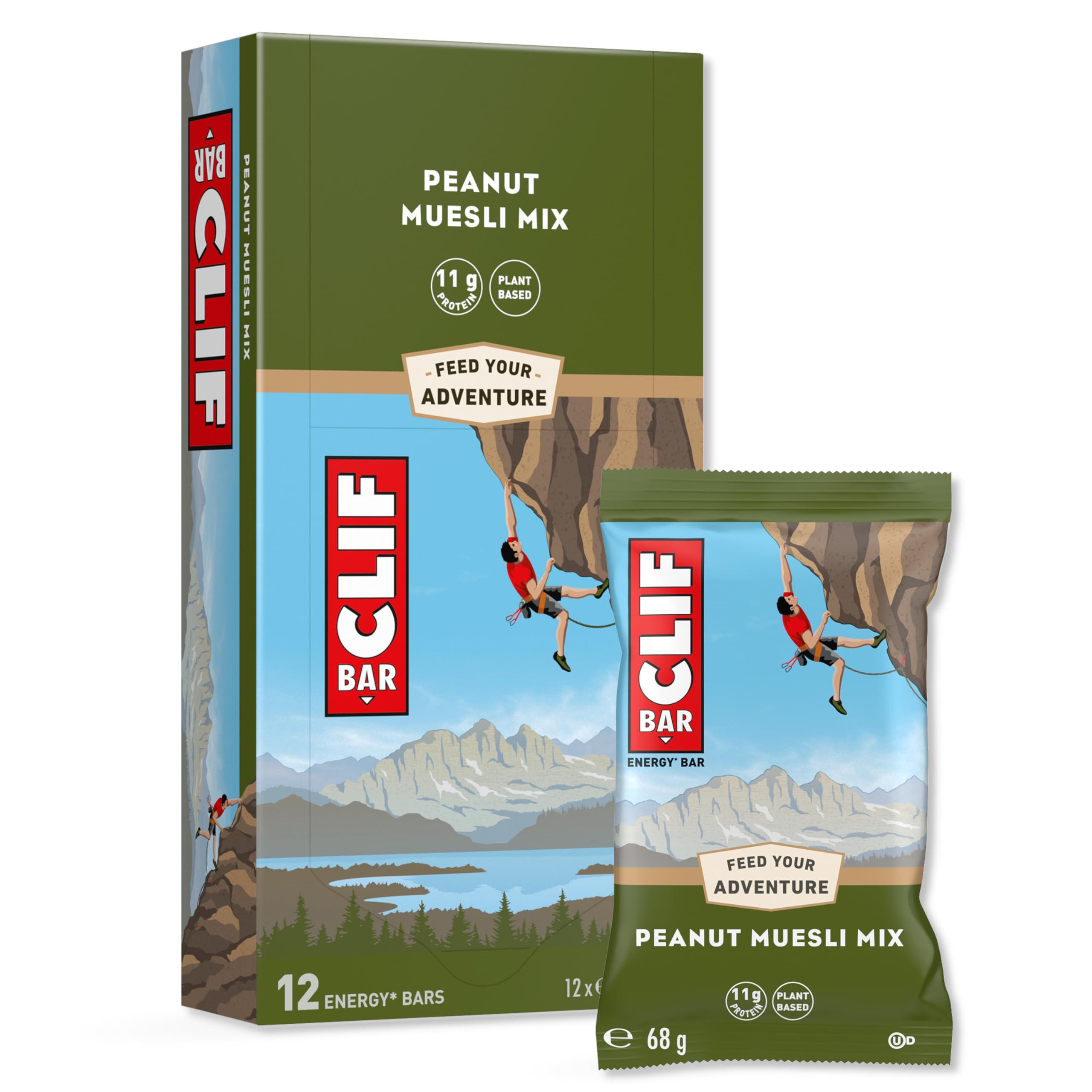 CLIF BAR | Energy Bar - Protein Bar | Peanut Muesli Mix | Plant Based Protein Bar for Running, Marathon Training, Cycling & Endurance Sports | 12 x 68 g