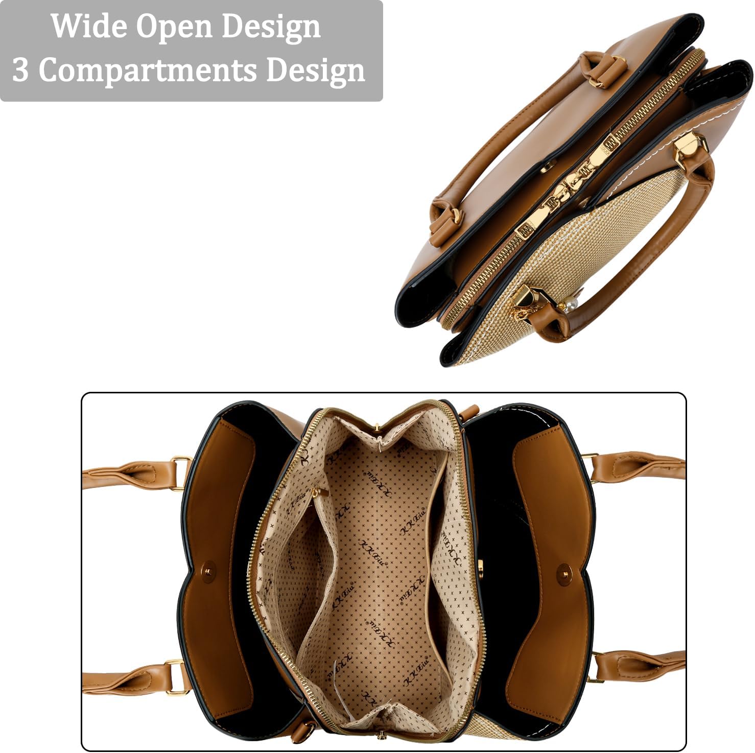 KKXIU Triple Compartments Purses and Handbags for Women Fashion Ladies Satchel Shoulder Top Handle Bag - Image 6