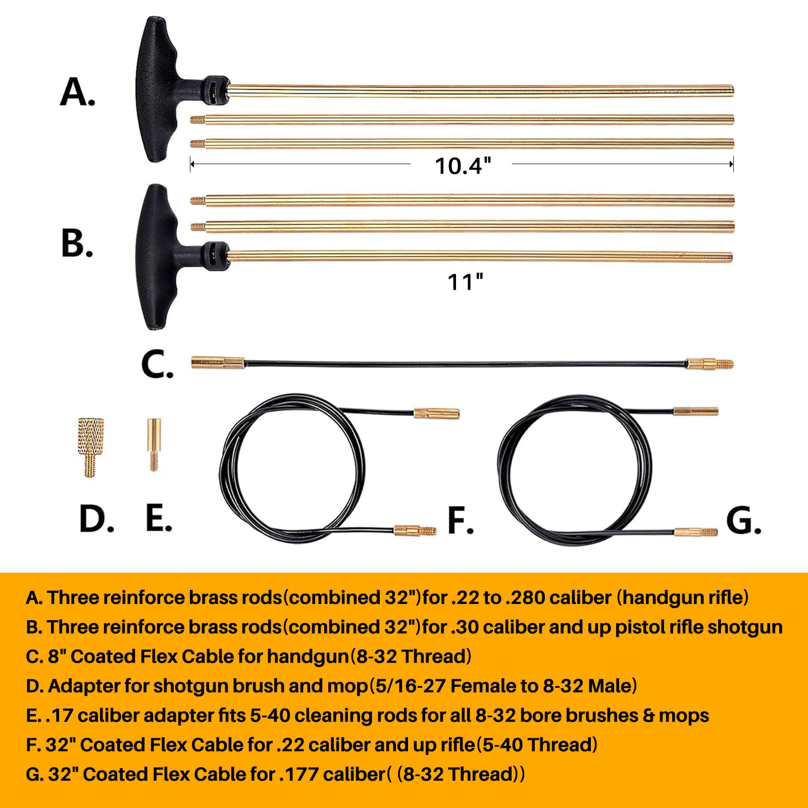 BOOSTEADY Kit de Nettoyage pour Fusil de Chasse, Kit Nettoyage Pistolet 12.20.30.243.280.40.45.357/9mm/.380, Brosses à Alésage en Laiton Multi-Calibres