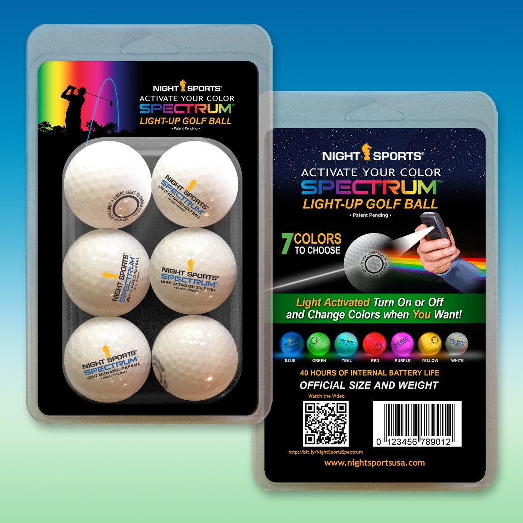 Night Sports Spectrum 6 Pack Light Activated 7 Color LED Golf Balls