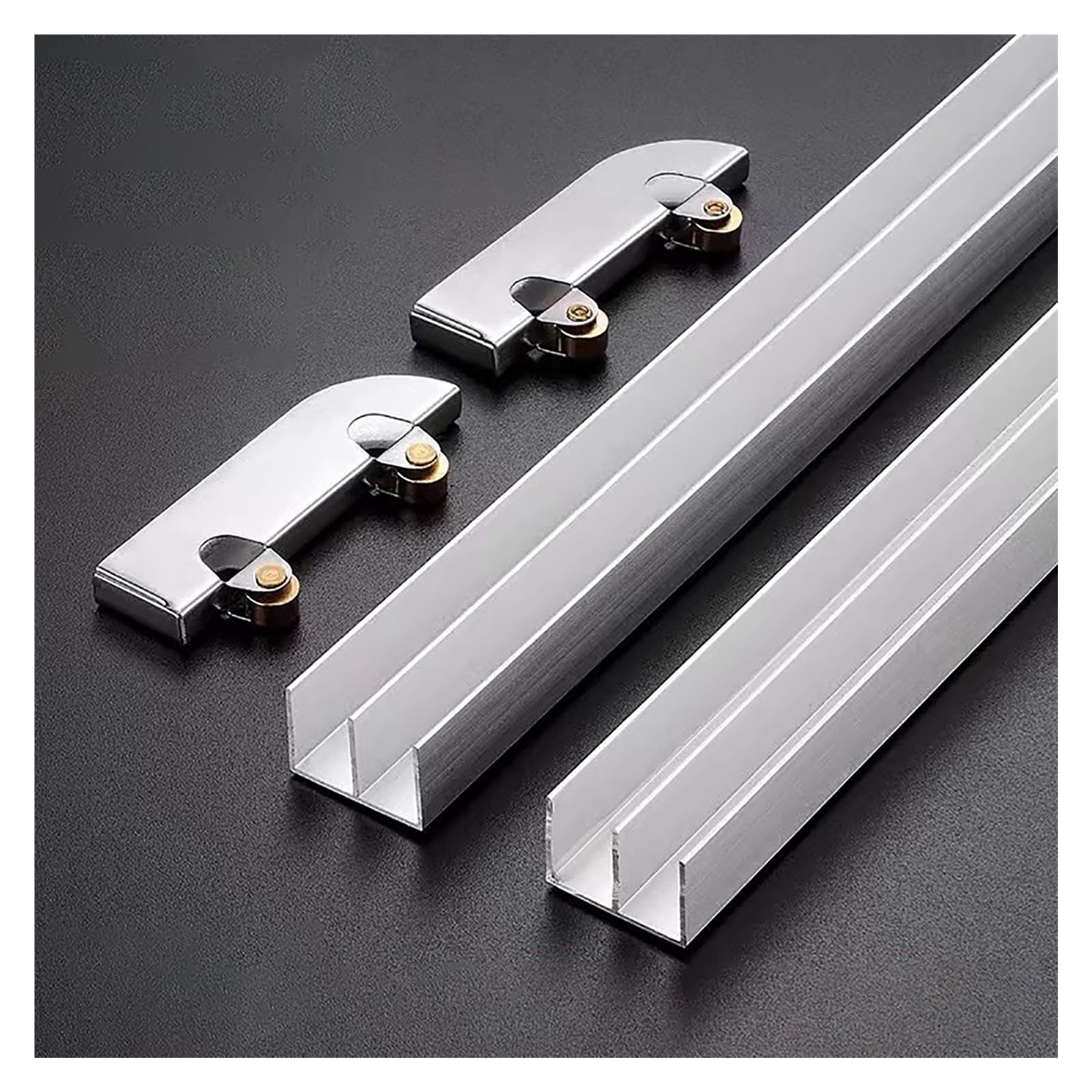 Verdickte 5-mm-Glasschiebetür-Doppelschienen-Vitrinenrutsche, Schienenradzubehör aus Aluminiumlegierung(100cm/39.4in)