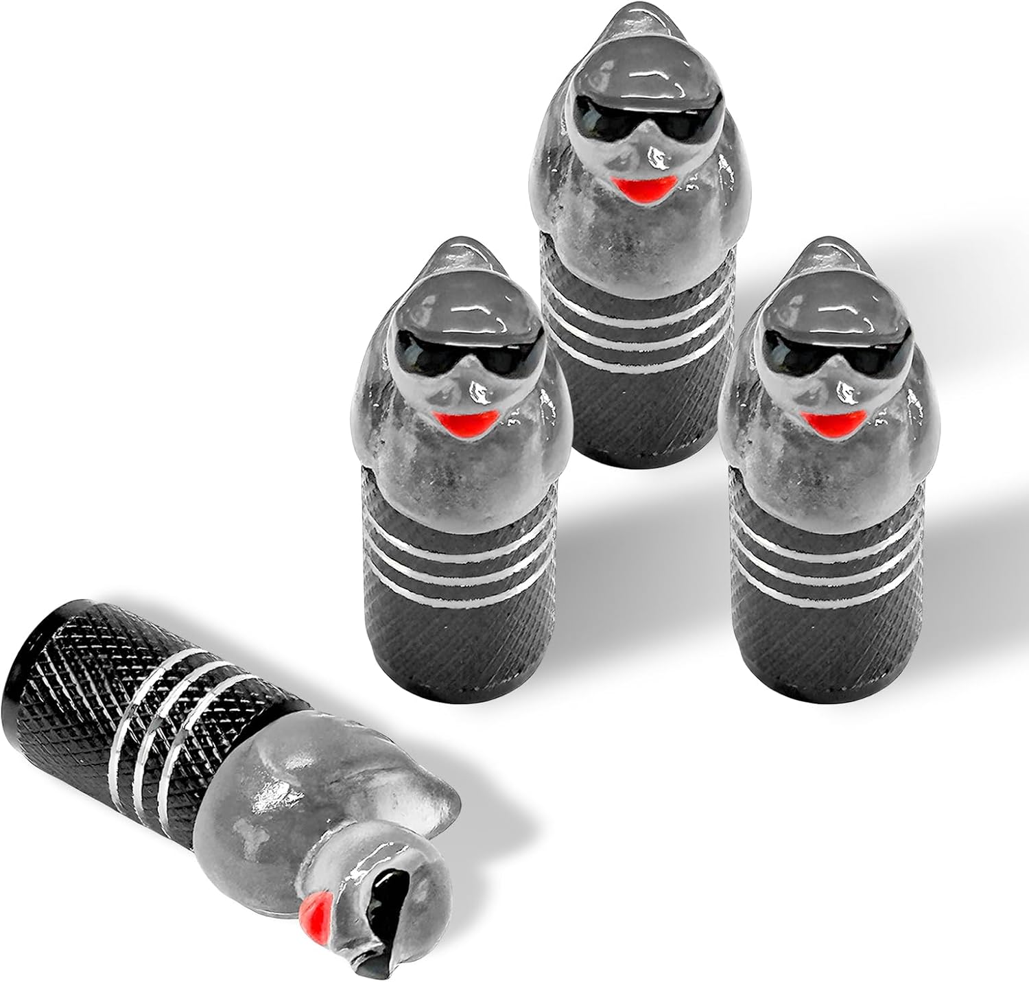 4 PCS Sunglasses Duck Tire Valve Stem Caps, Funny Duck Wheel Valve Covers with Rubber Seal, Dustproof Cute Air Cap Tire Decoration for Truck SUV Motorcycle, Car Accessories (Black)
