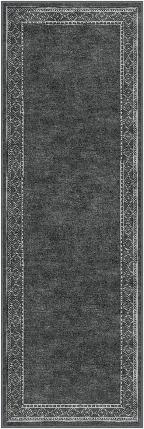 Lahome Modern Bordered Rug Runners for Hallways Non Slip, Ultra-Thin 2x6 Kitchen Runner Rugs Non Skid Washable, No Shedding Soft Hallway Runner Rug for Bedroom Entryway Laundry Room (2x6ft,Gray)