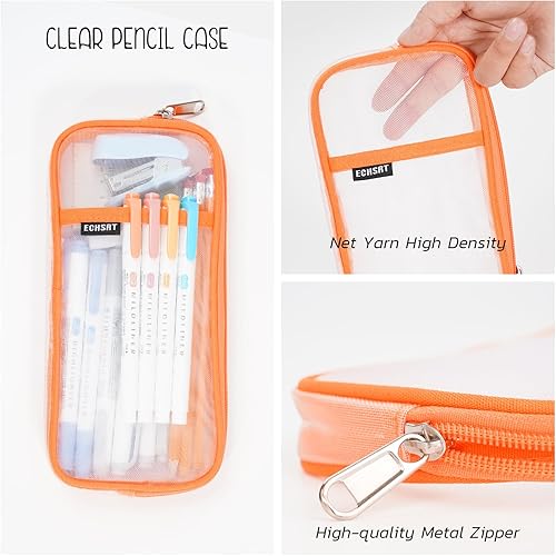 Miniatura 4 de ECHSRT Estuche de malla para niñas con cremallera, estuche transparente para lápices para niños, estudiantes, adolescentes, niños y adultos, pequeño