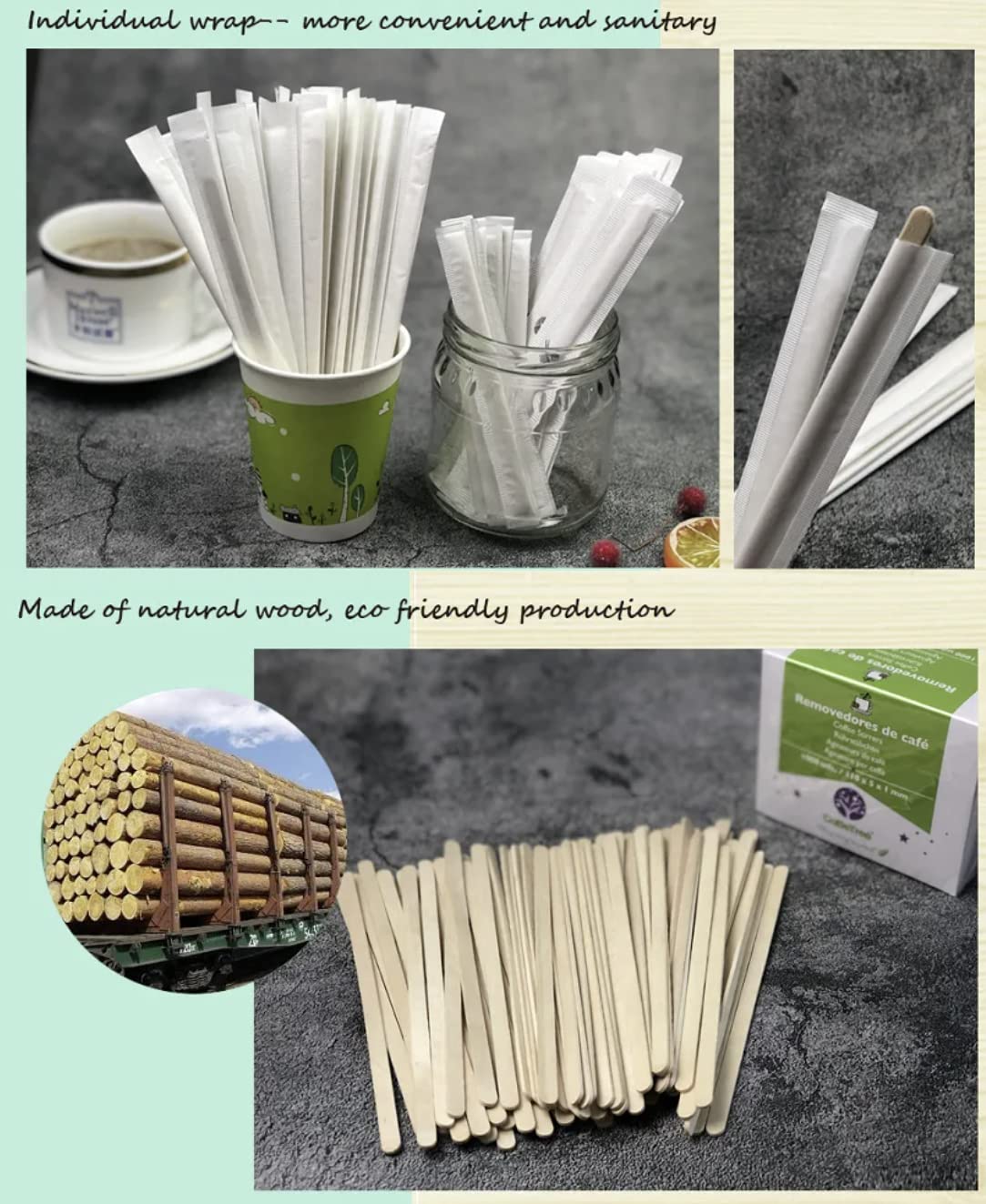 Palettine Caffè Monouso Imbustate Singolarmente 9cm Legno Biodegradabili Compostabili Resistenti al Calore 1000 sztuk