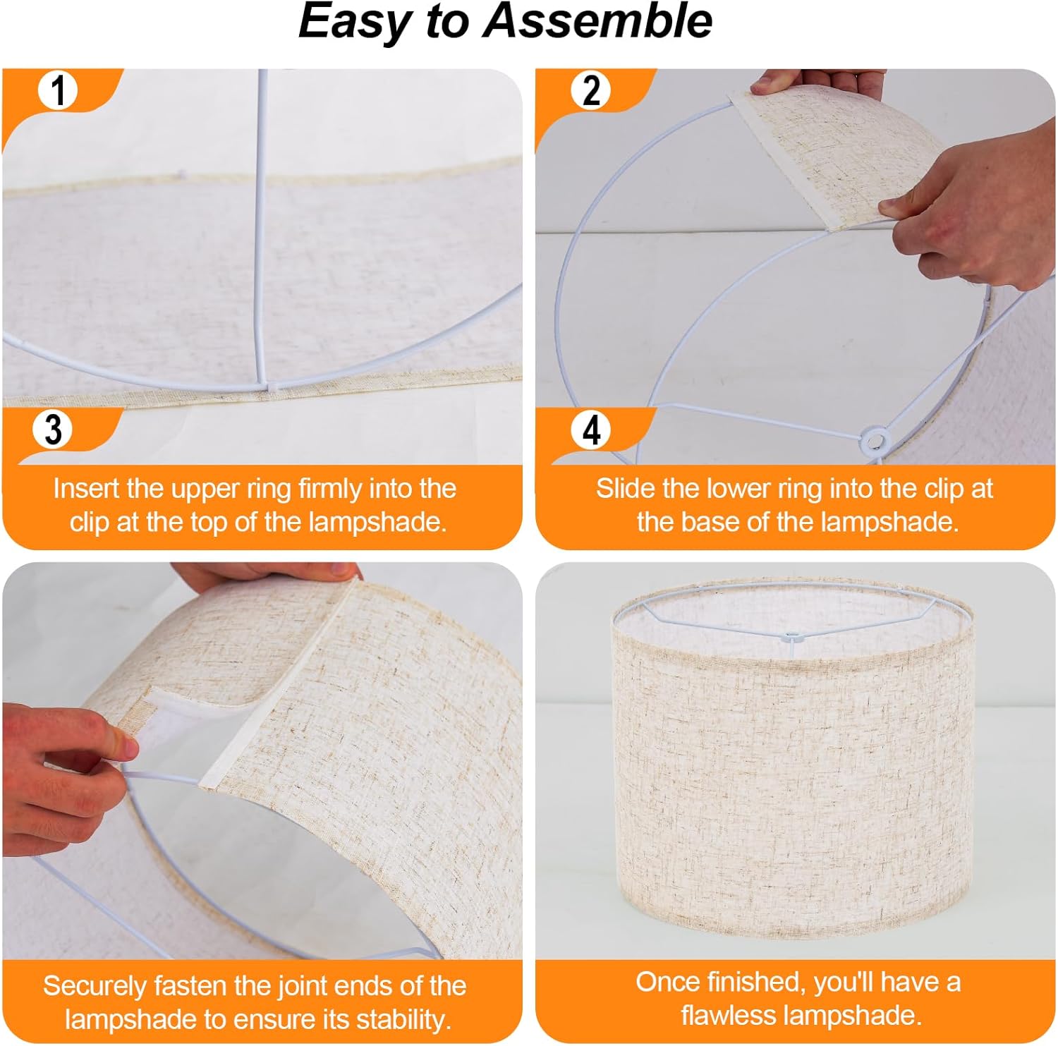 Beige Linen Lamp Shades Set of 4,Drum lamp shades for table lamps 13" Top x 13" Bottom x 10" High,Replacement Large Fabric Lampshade for Floor Lamps and Spider Fitter,Easy Assembly Required