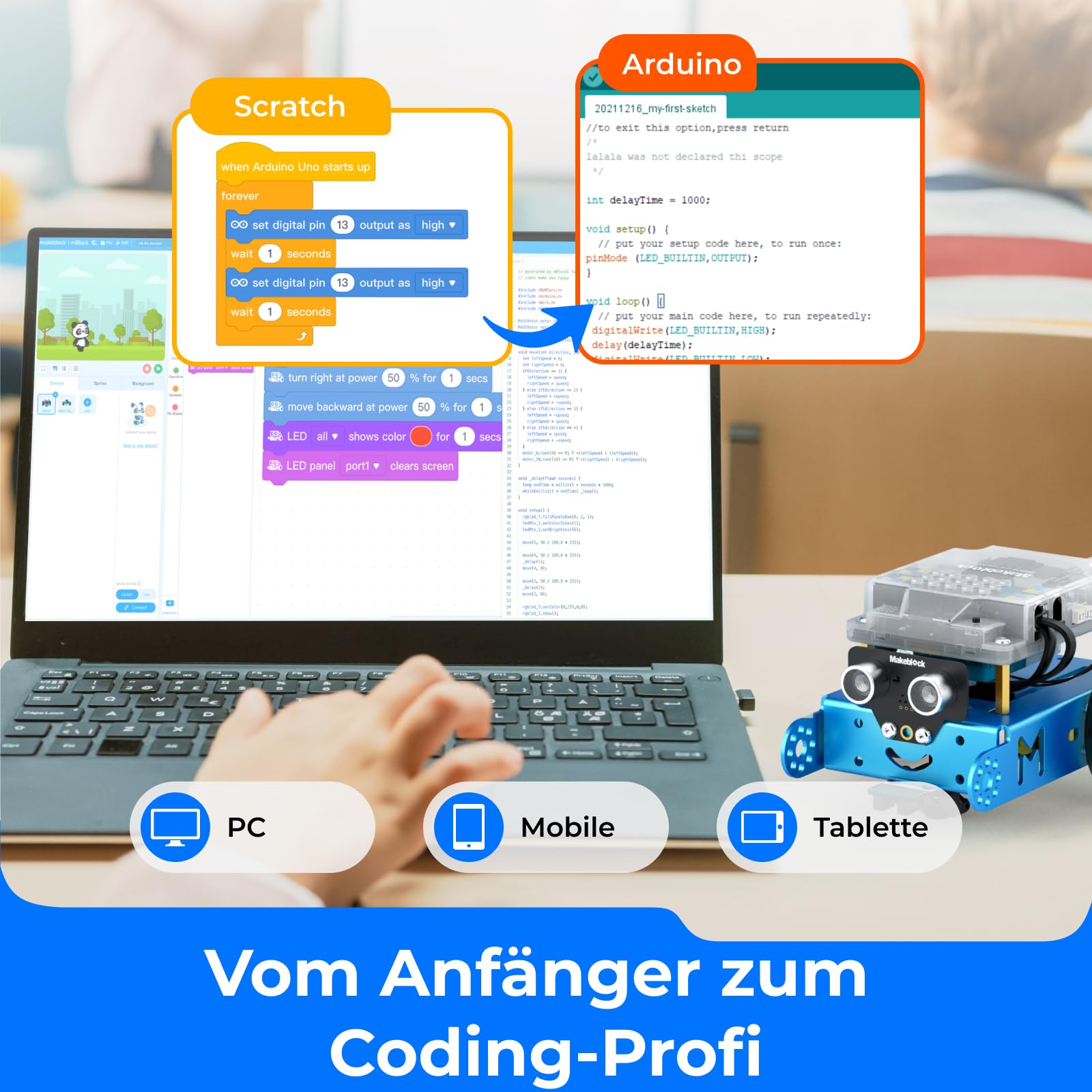 Makeblock mBot Programmierbarer Roboter-Bausatz für Kinder, Mint-Robotik-Auto mit App-Fernbedienung, Programmieren Lernen mit Scratch/Arduino, Spielzeug-Geschenk ab 6 Jahren