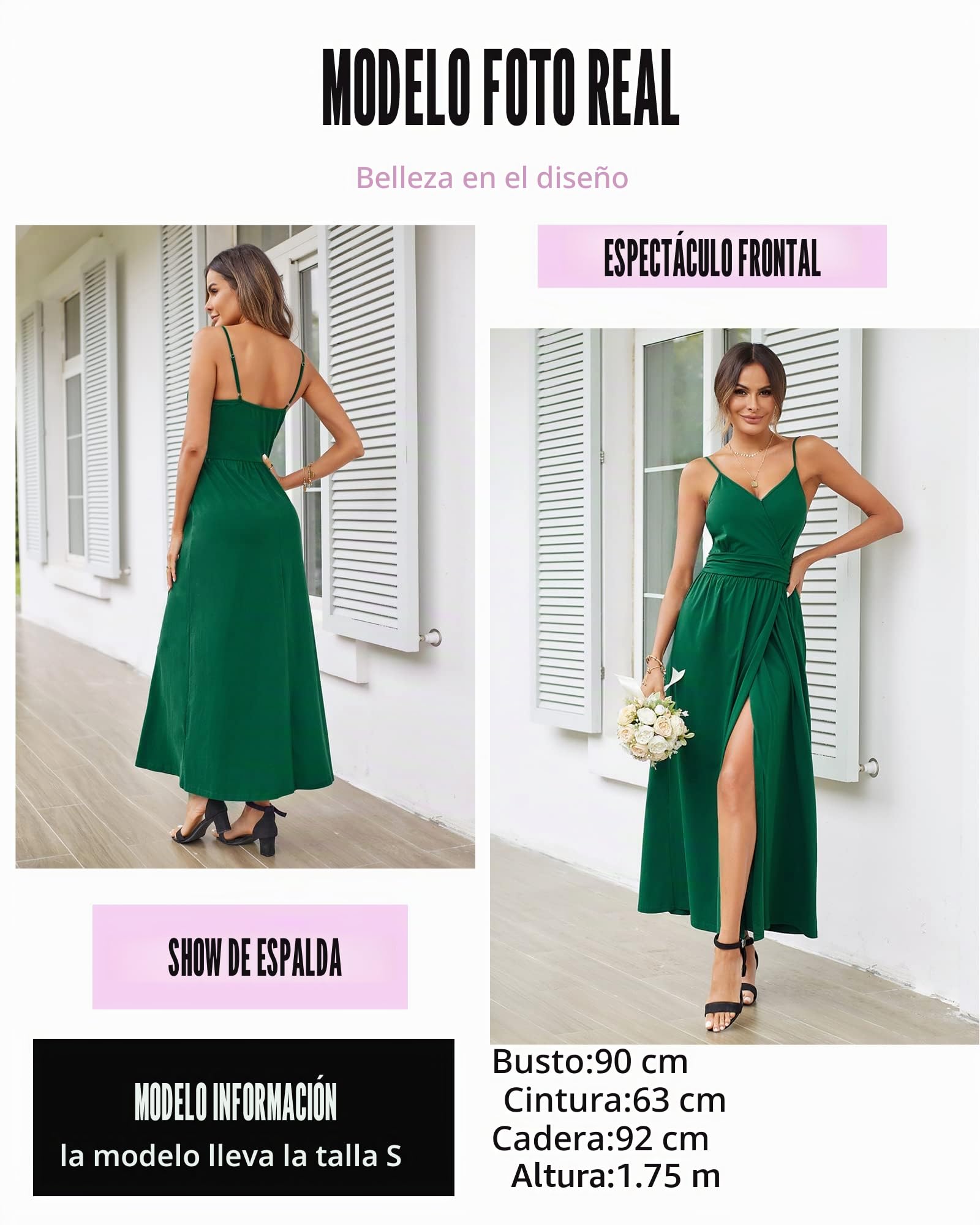 Newshows Vestido Largo Ligero de Verano para Mujer, para invitada de Boda, Playa, Vacaciones, Casual, Cuello en V, con Abertura, para Mujer