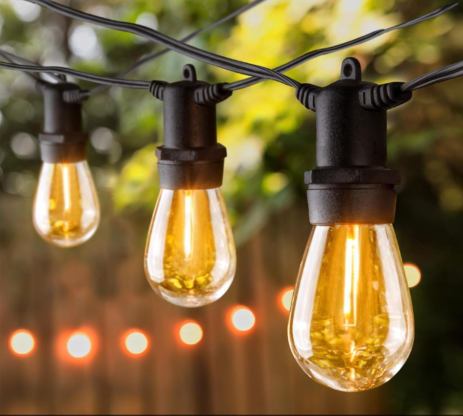 57FT Outdoor Lights, 15x1w Led Bulbs, IP65 Waterproof Commercial Grade Garden Lights Mains Powered for Outside Wedding Party Patio Decorations, 2200k Warm White (Low Voltage)