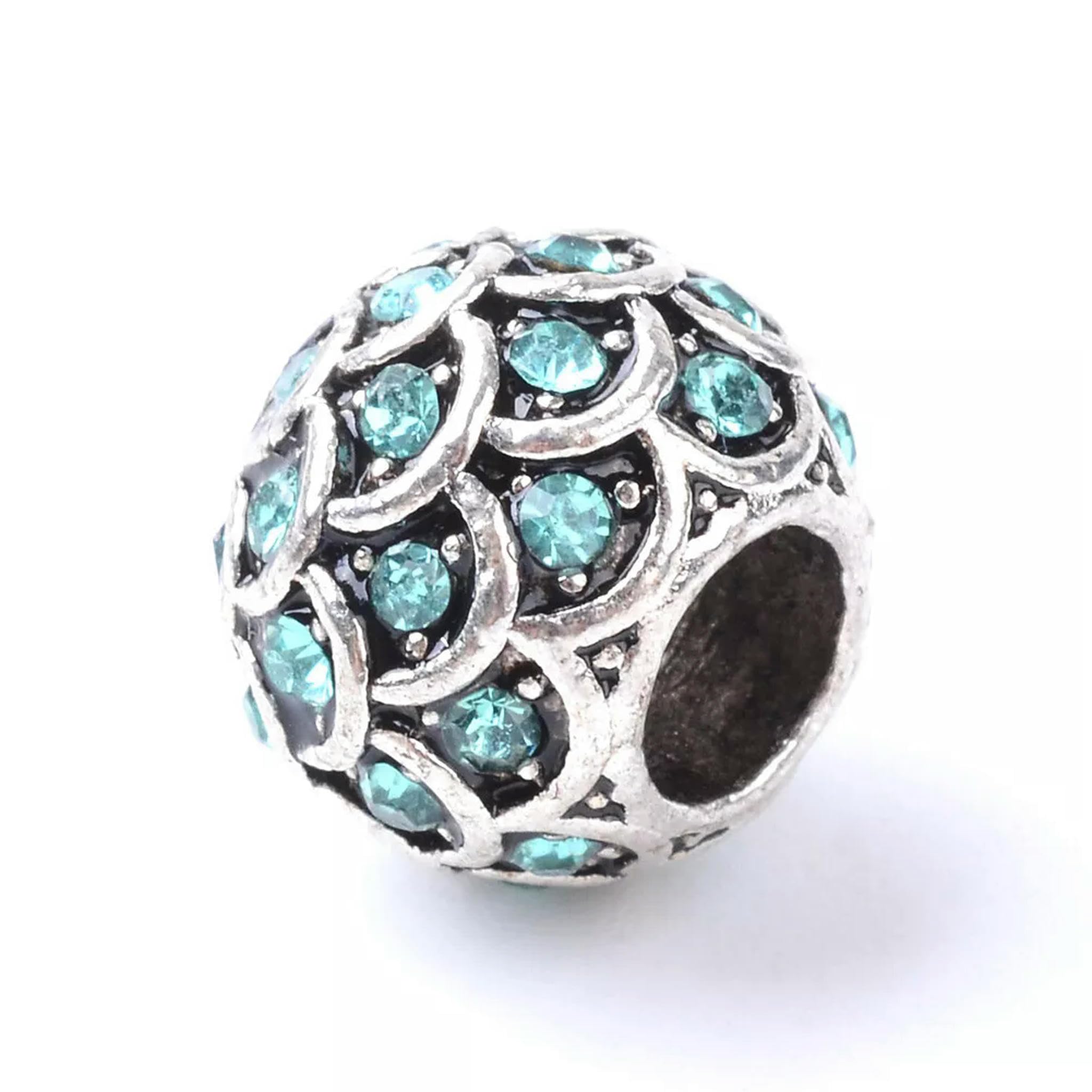 Grandes perles de trou, Lot de 50 perles rondes géométriques européennes en alliage de strass à gros trou, métal 10-11 mm