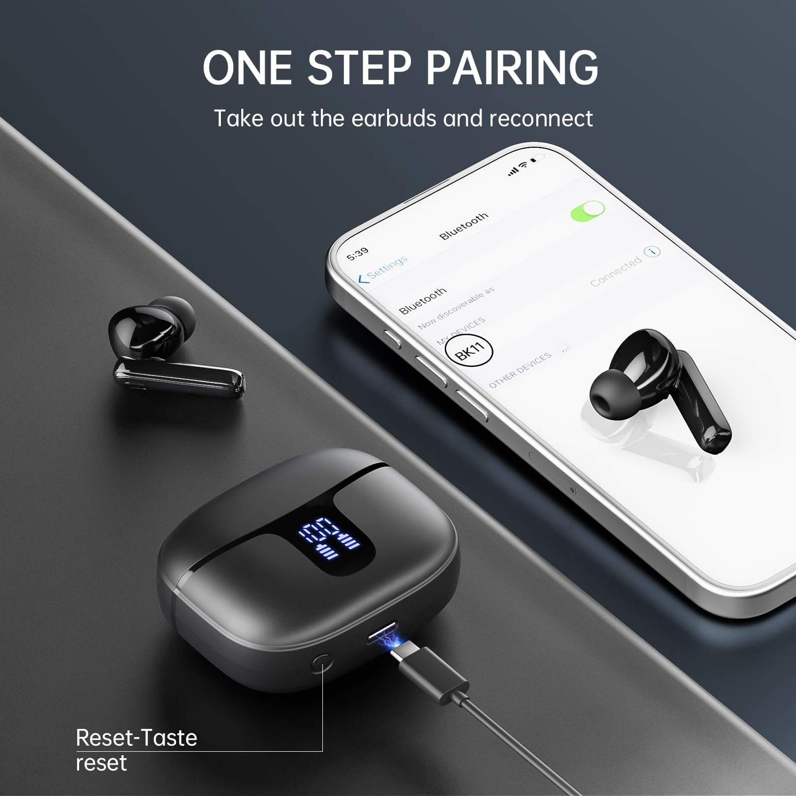 Auriculares Inalámbricos Bluetooth, 40H Auriculares Bluetooth HD HiFi Estéreo, 2026 Cascos Inalambricos Bluetooth 5.4 con ENC Reducción de Ruido, Pantalla LED/USB-C, Audifonos IP7 Impermeable, Negro