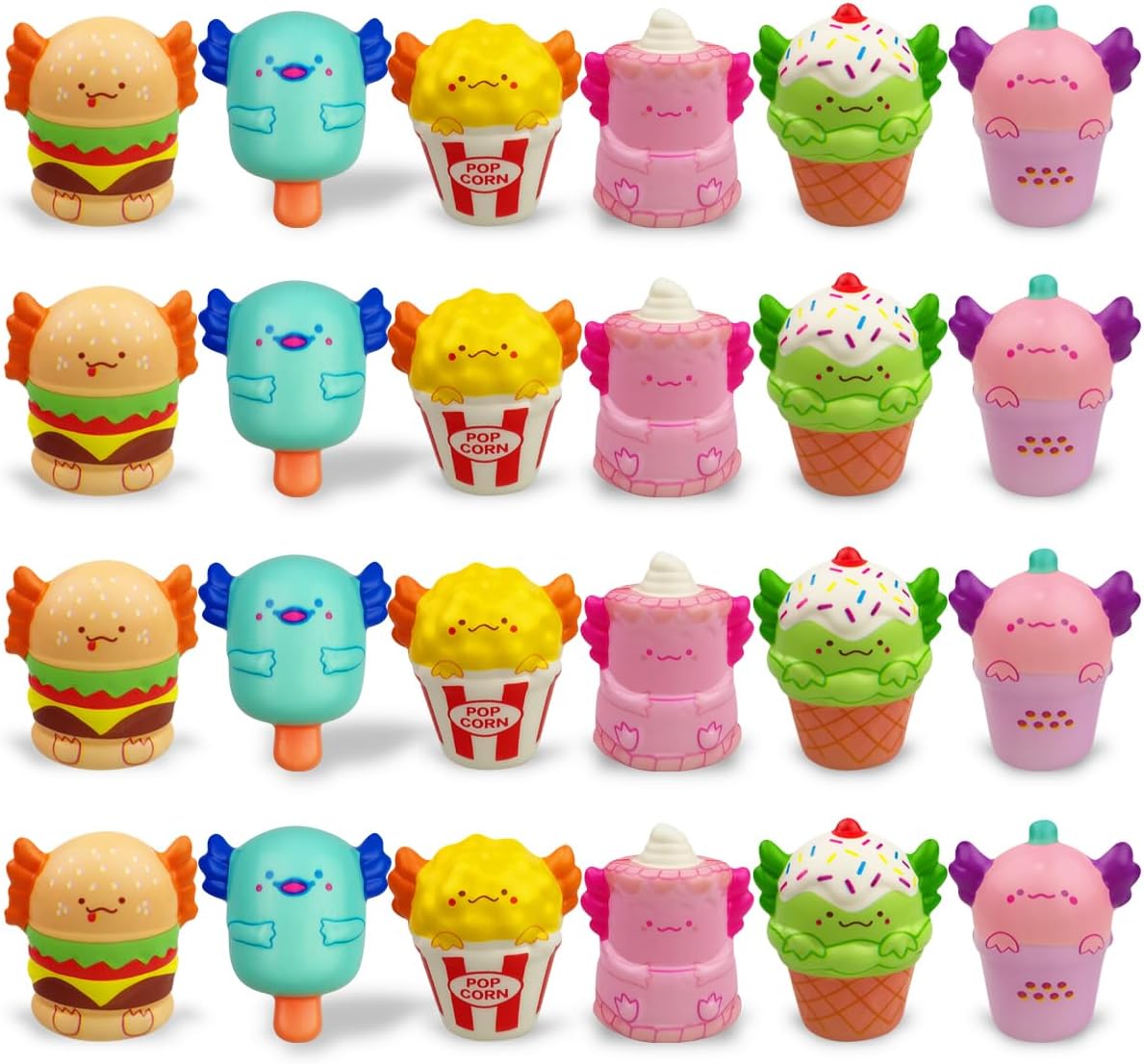 24 Pack Axolotl Food Slow Rising Squishy Toys Stress Relief Squeeze Toys for Kids Girls Boys Easter Basket Stuffers Gifts Fillers Party Favors