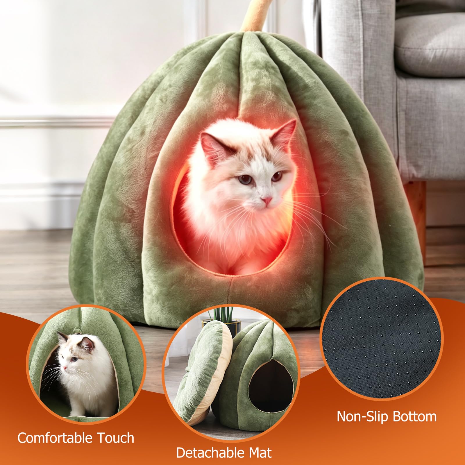 PETCUTE Katzenhöhle Katzenbett für große Katzen,Waschbar Haustierhöhle Katzenkorb für Katzen und Hunde, Hundebett mit Waschbarem Kissen,Warme Katzenhaus Haustierbett mit rutschfeste Unterseite