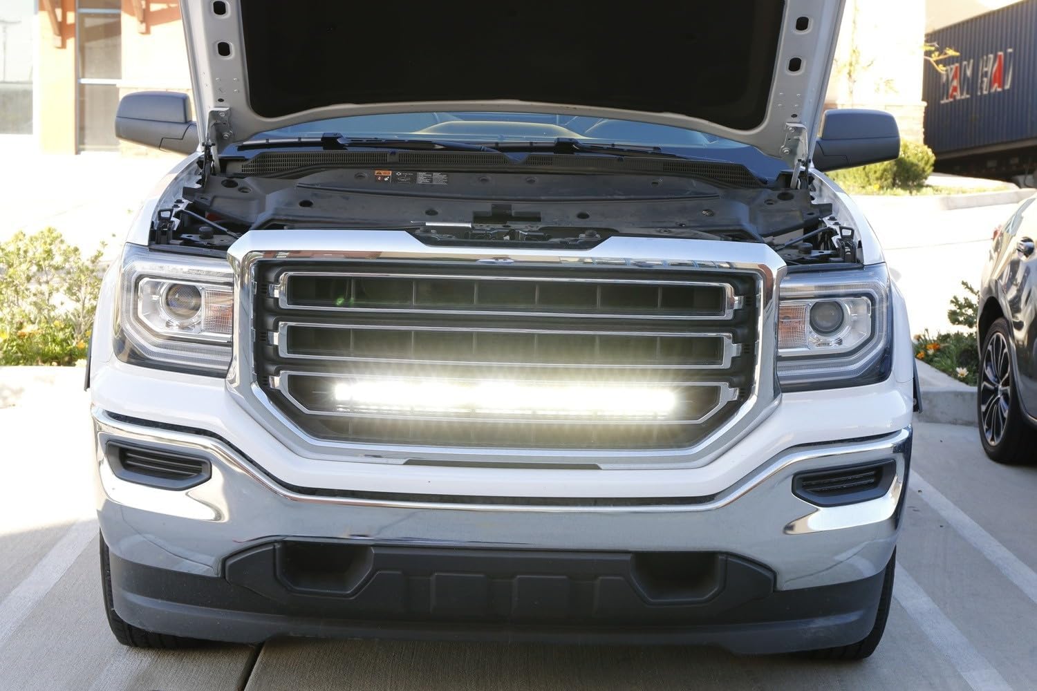 iJDMTOY Behind Grille Mount 30-Inch LED Light Bar Kit Compatible with 2014-18 GMC Sierra 1500 2500 3500 HD, Incl (1) 150W LED Lightbar, Mesh Grill Mounting Brackets & On/Off Switch Wiring Kit