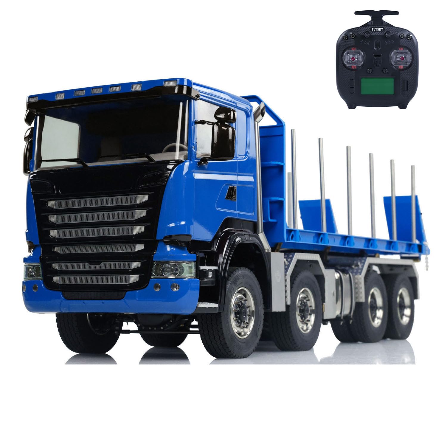 1 14 8x8 Hydraulic RC Flatbed Full Dump Car Roll-Off Dumper Truck 3-Speed Gearbox for Adult Hobby Blue