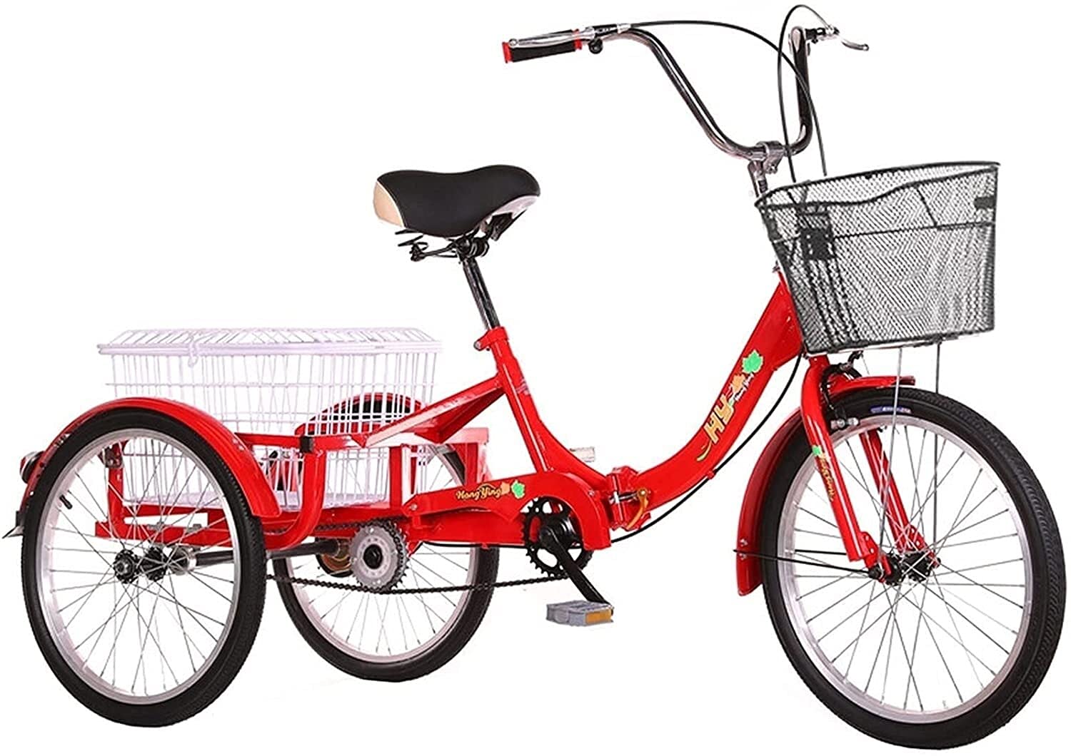 PAGOIAAR Adult Cargo Tricycles Beach Cruiser Bikes Shopping Tricycle Adult 16in Wheel 1-Speed 3 Wheel Bikes for Adults Three Wheel Bike Trike Large Size Cargo Basket Adjustable Handlebars