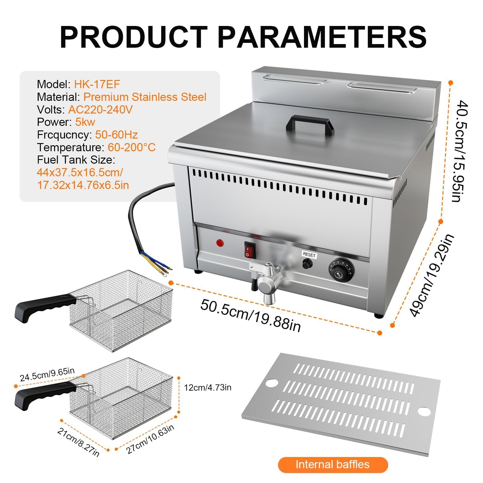 TAIMIKO Friteuse Electrique 22L Friteuse huile Professionnelle Sans Prise