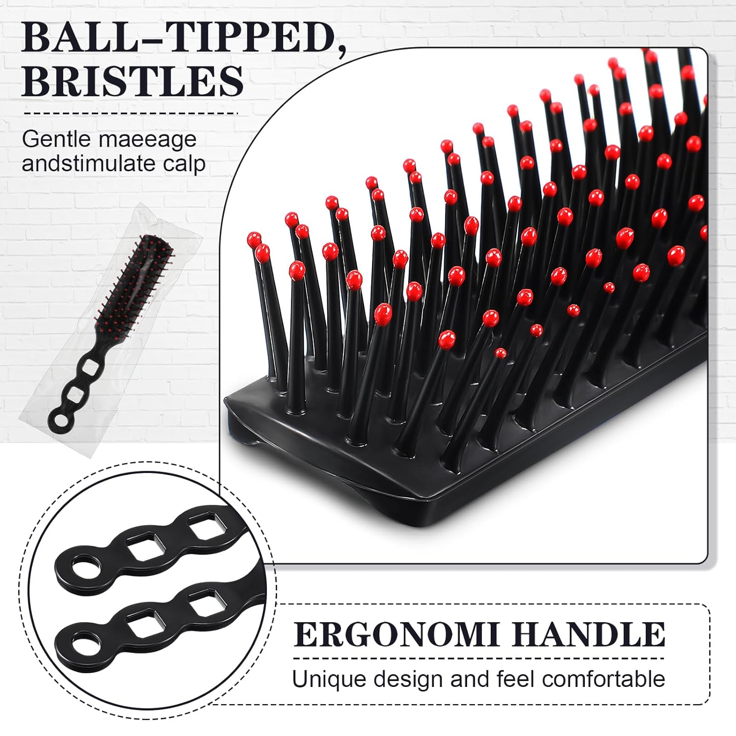 400 Pcs Hair Brushes Bulk for Homeless Individually Wrapped Bristles Hair Brush for Curly Hair Suitable for Homeless Shelter Hotel Nursing Home Charity Church 7.5 x 1.4 Inches - Image 3