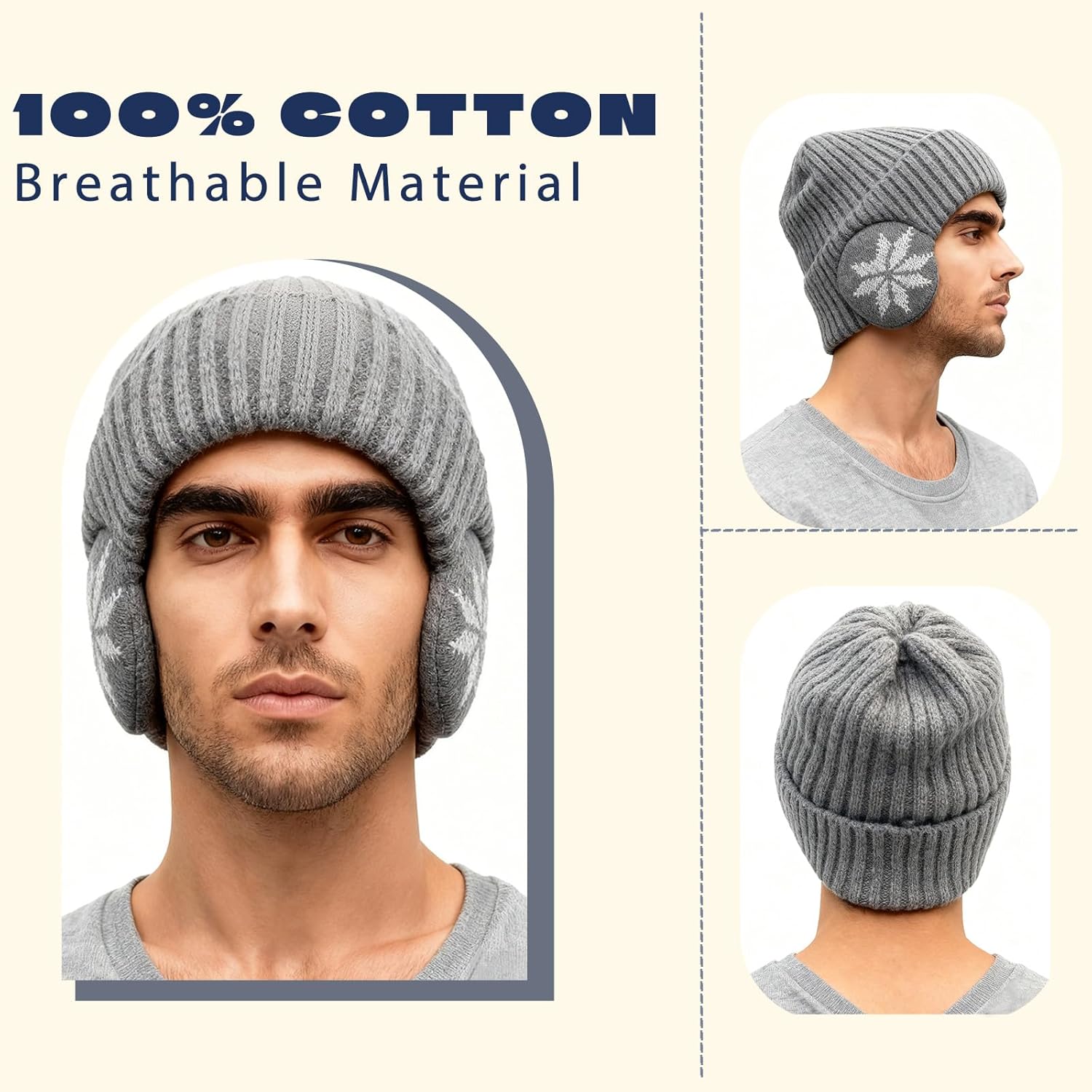 Fleece Lined Beanie with Ear Hood for Men and Women, Unisex Stretchable Thermal Knit Ski Hat for Winter Outdoor - Image 3