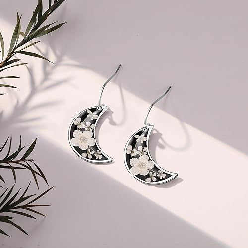 Vista 21 de Forget-Me-Not and Queen Anne's Lace Pressed Wildflower Earrings Pressed Flower Earrings Handmade Drop and Dangle Earrings Gift for Woman