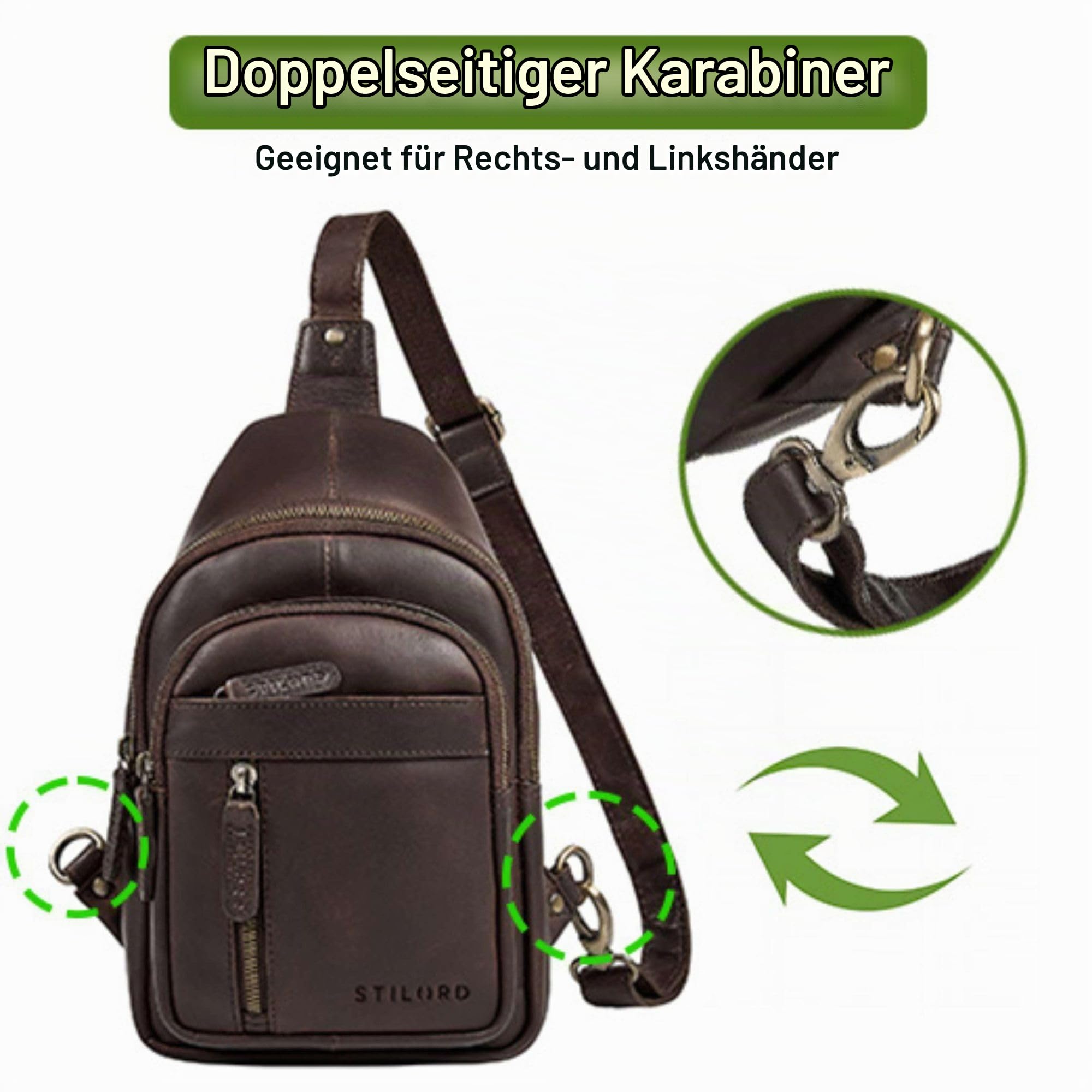 STILORD "Montego 2-in-1 Sling Bag Herren Leder Brusttasche Schultertasche | Große Ledertasche Crossover Chest Bag Echtleder Umhängetasche Herrentasche zum Umhängen Farbe:schwarz