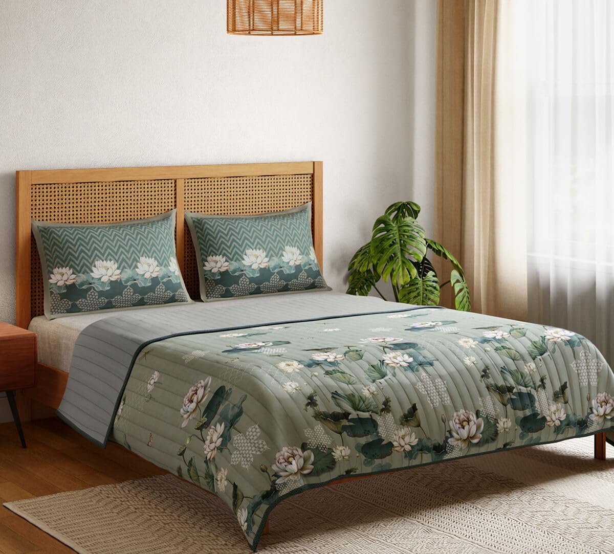 India Circus by Krsnaa Mehta Sage Serenity King Size Quilted Bed Cover Bedsheet Bedspread with 2 Pillow Case for Double Bed Durable and Lightweight (228 cm x 274 cm)-image-29