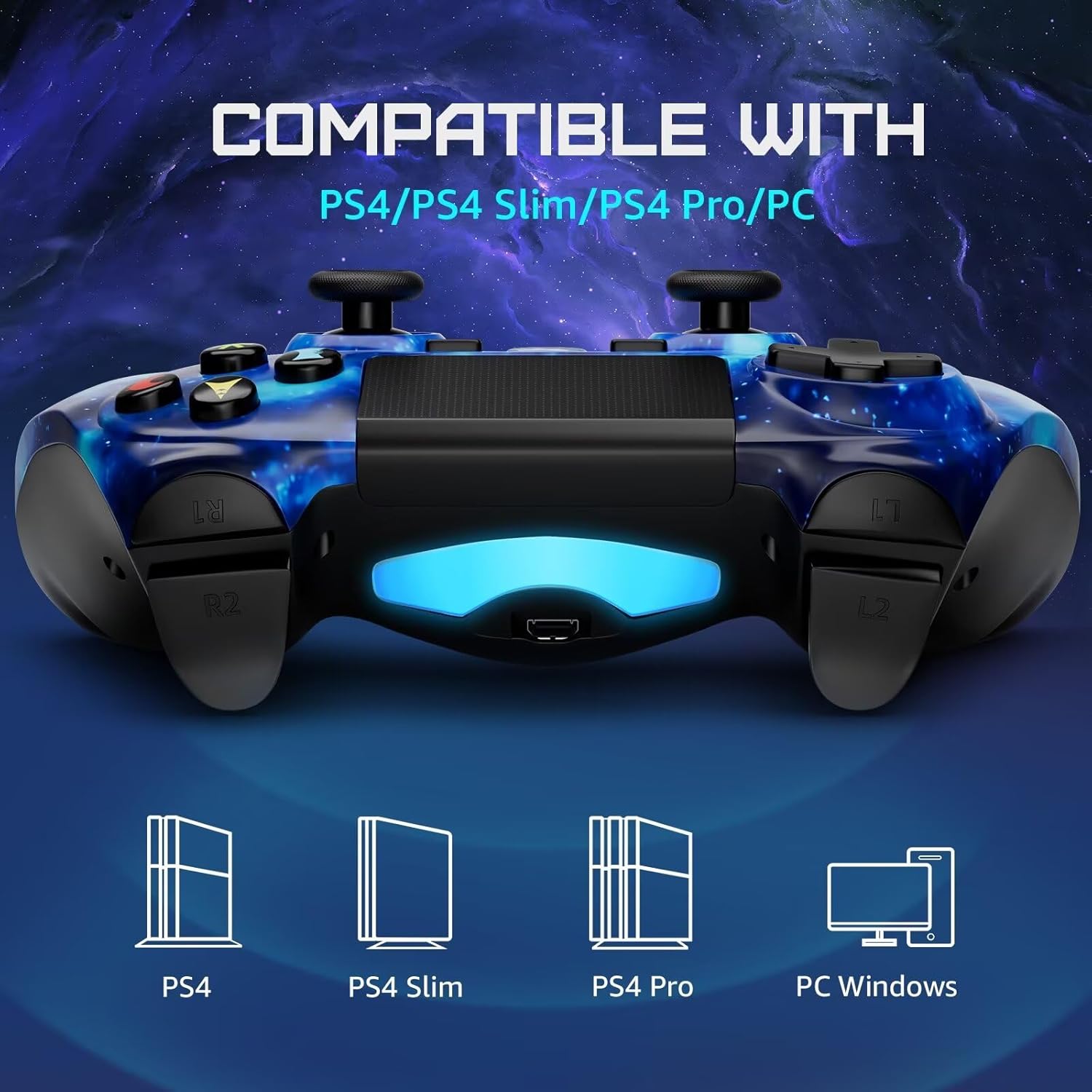Controller for PS4, Wireless Controller for Sony PlayStation 4/Slim/Pro, Remote Control with Double Vibration, 6-axis Motion Sensor, Speaker, 3.5mm Audio Jack, TouchPad, and 800mAh Battery (Blue)