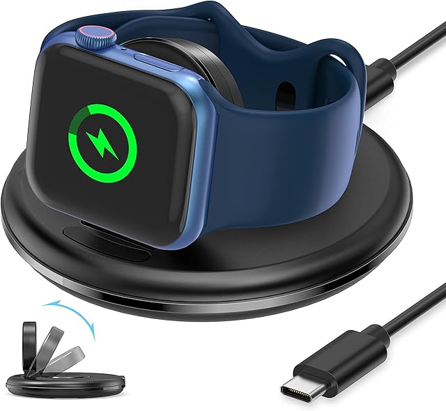 QIBOX USB-C Charger compatible with Apple Watch Series 8, Ultra, 7, 6, 5, 4, 3, 2, SE, Angle Adjustable Charging Dock Charger Stand compatible with iWatch 38/40 / 41/42 / 44/45 / 49mm