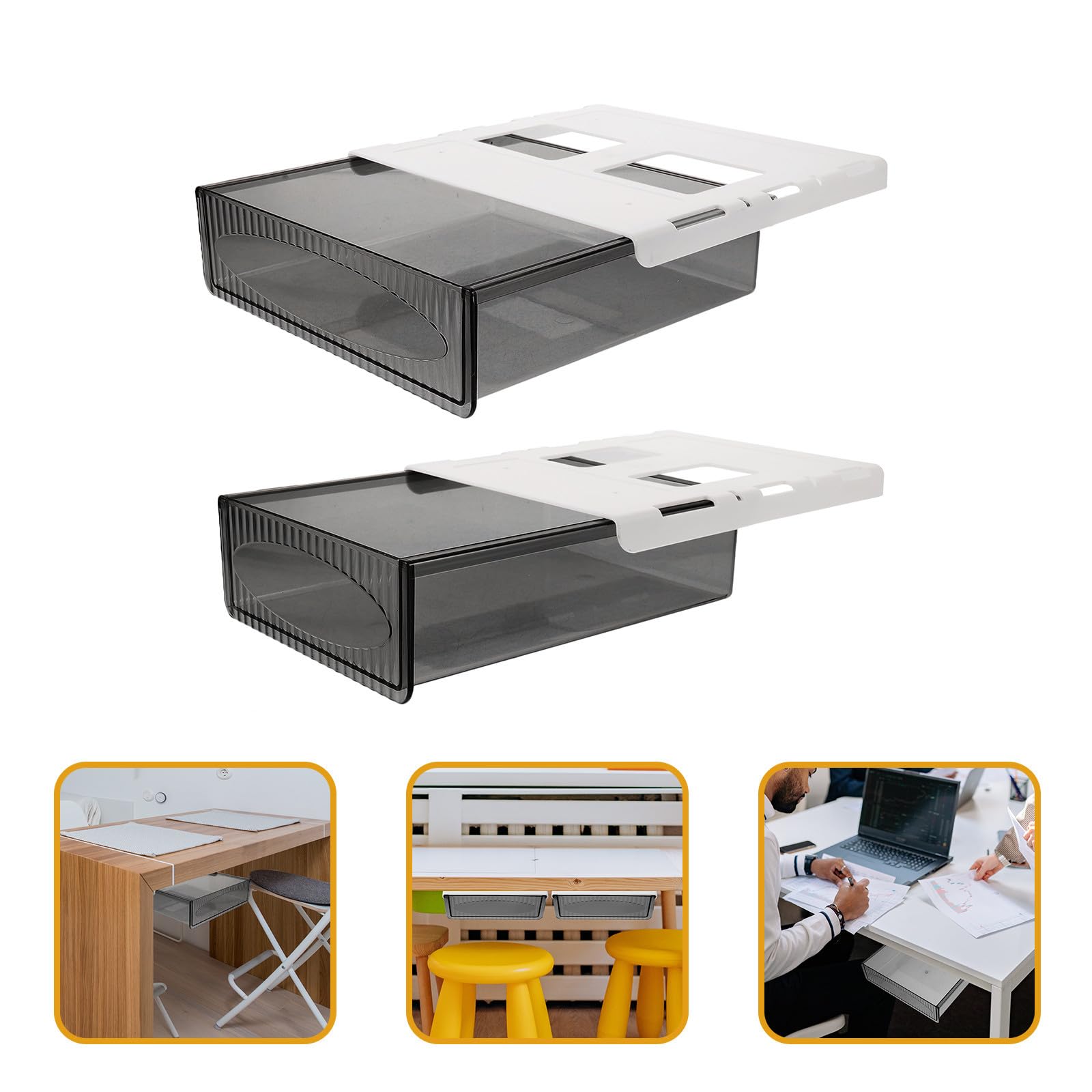 CRAFTHROU 2 Cajones Adhesivos de Plástico Negro para Organizadores de Escritorio Gran Capacidad y Resistencia al Desgaste, Ideales para Oficina y Tocador