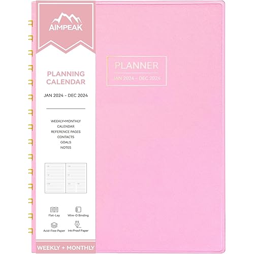 2024 Planner, Daily Weekly and Monthly Planner Spiral Bound, Jan.2024-Dec.2024, AIMPEAK Planner 2024 for Women, Academic Planner with Tabs, Planner Calendar Faux Leather Cover, Pink(A5, 5.5"x8.5")