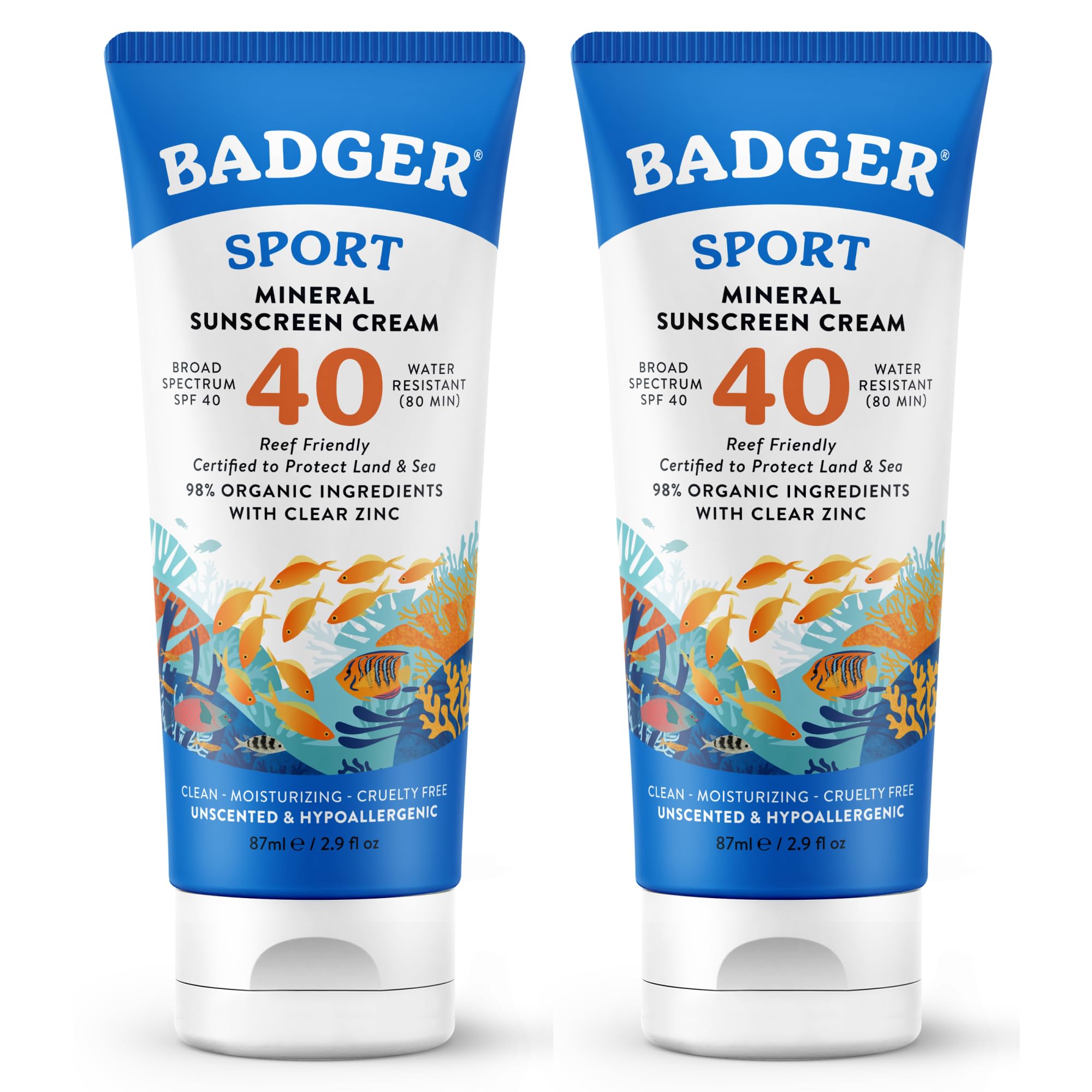 Badger Sport Mineral Sunscreen SPF 40, Hypoallergenic & Reef Safe, 2.9 oz (Pack of 2) | Clean Ingredients for Active Indian Adventures - main product image
