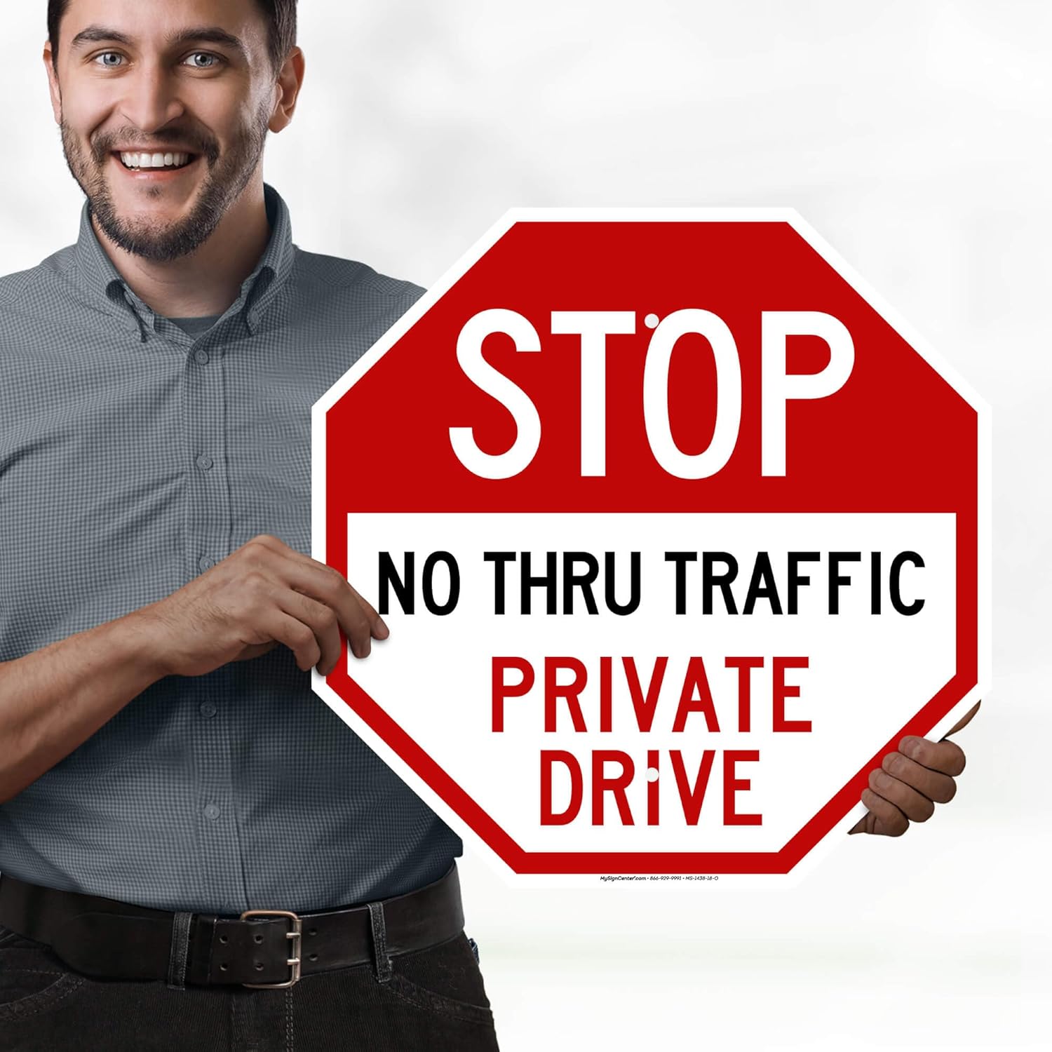 Stop No Thru Traffic Private Drive Sign, 18x18 Inches, 55 mil thick HDPE (high density polyethylene), Made in USA by My Sign Center