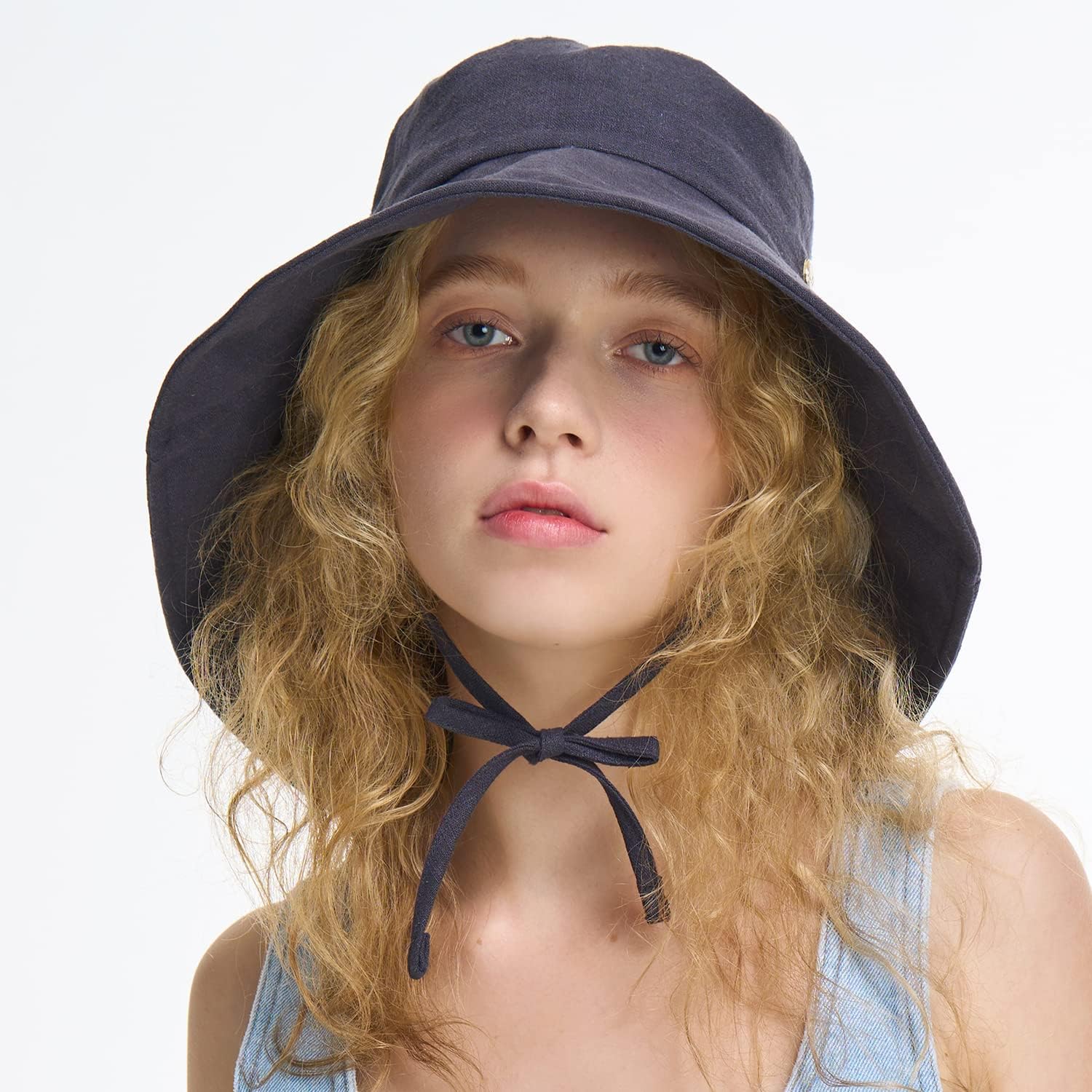 Linen Unbalanced Wide Brim Floppy Sun Hat ROSLLA